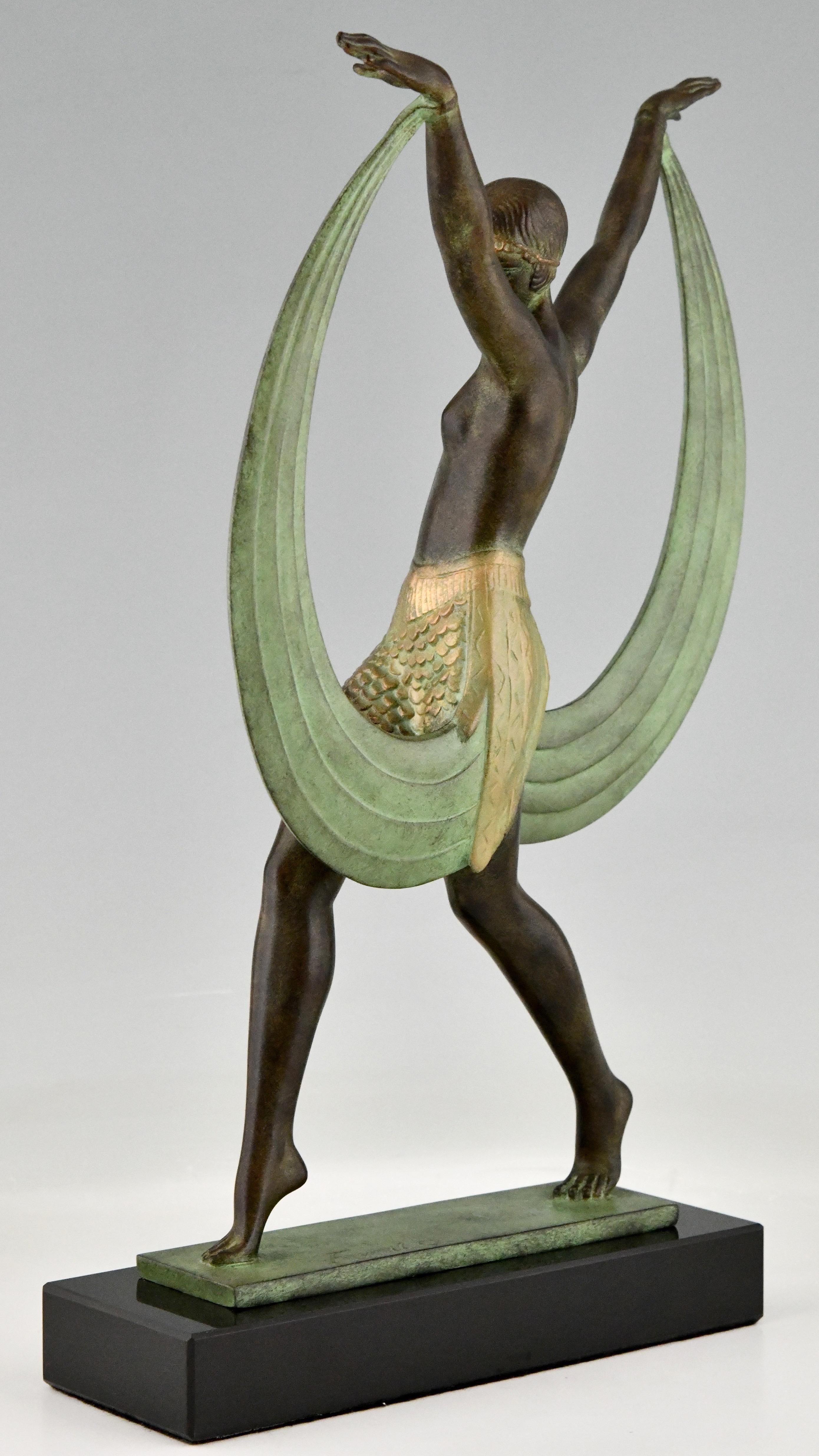 Patinated Art Deco Style Sculpture of a Dancer Lysis, Pierre Le Faguays for Max Le Verrier