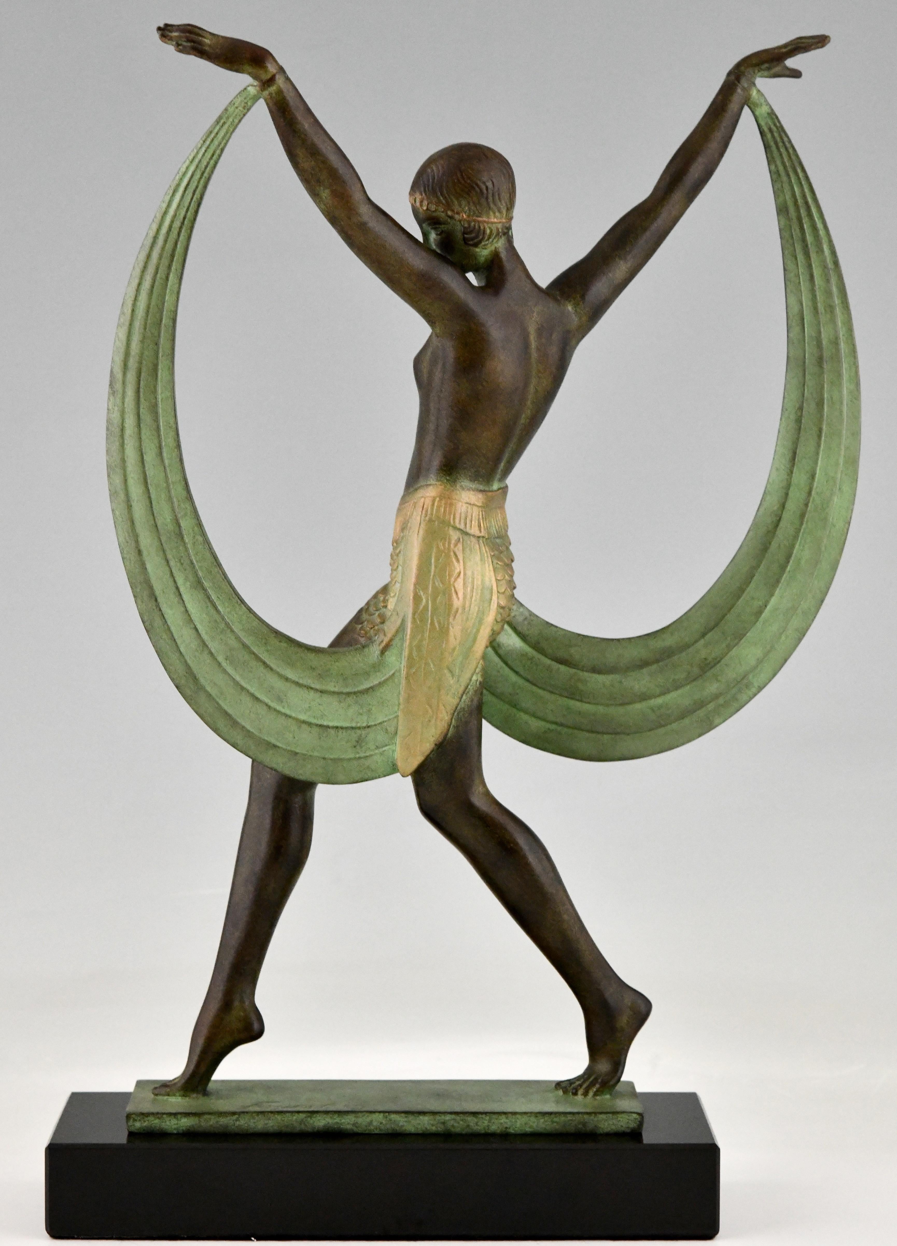 Patinated Art Deco Style Sculpture of a Dancer Lysis, Pierre Le Faguays for Max Le Verrier