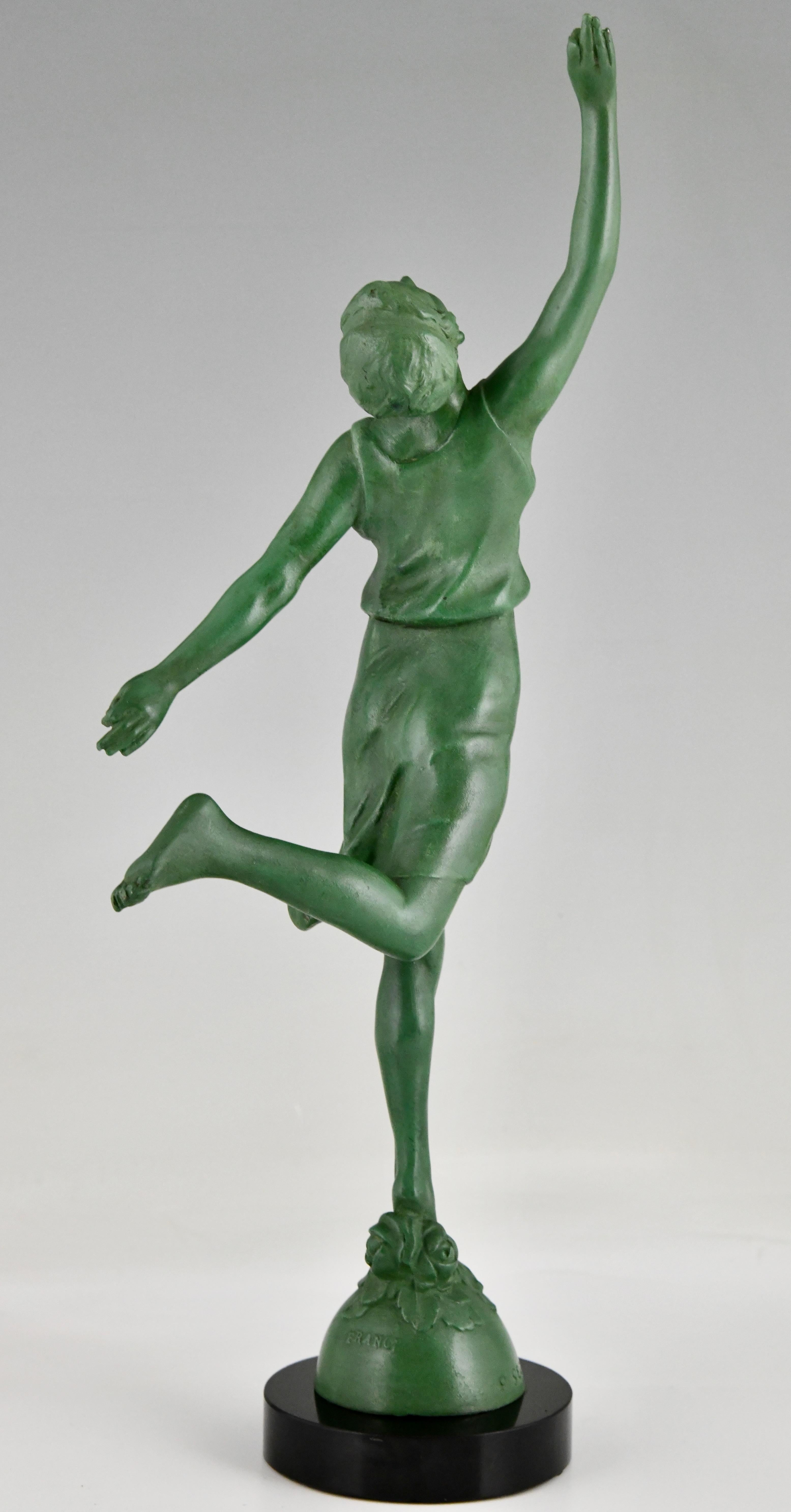 Metal Art Deco sculpture of a dancer signed by P. Sega, France 1930.
