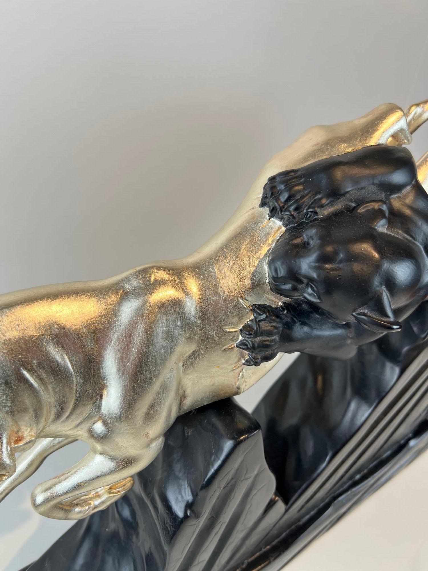 Art Deco Sculpture of a Deer and Panther by Rochard, White-Gold, France c. 1930 For Sale 7