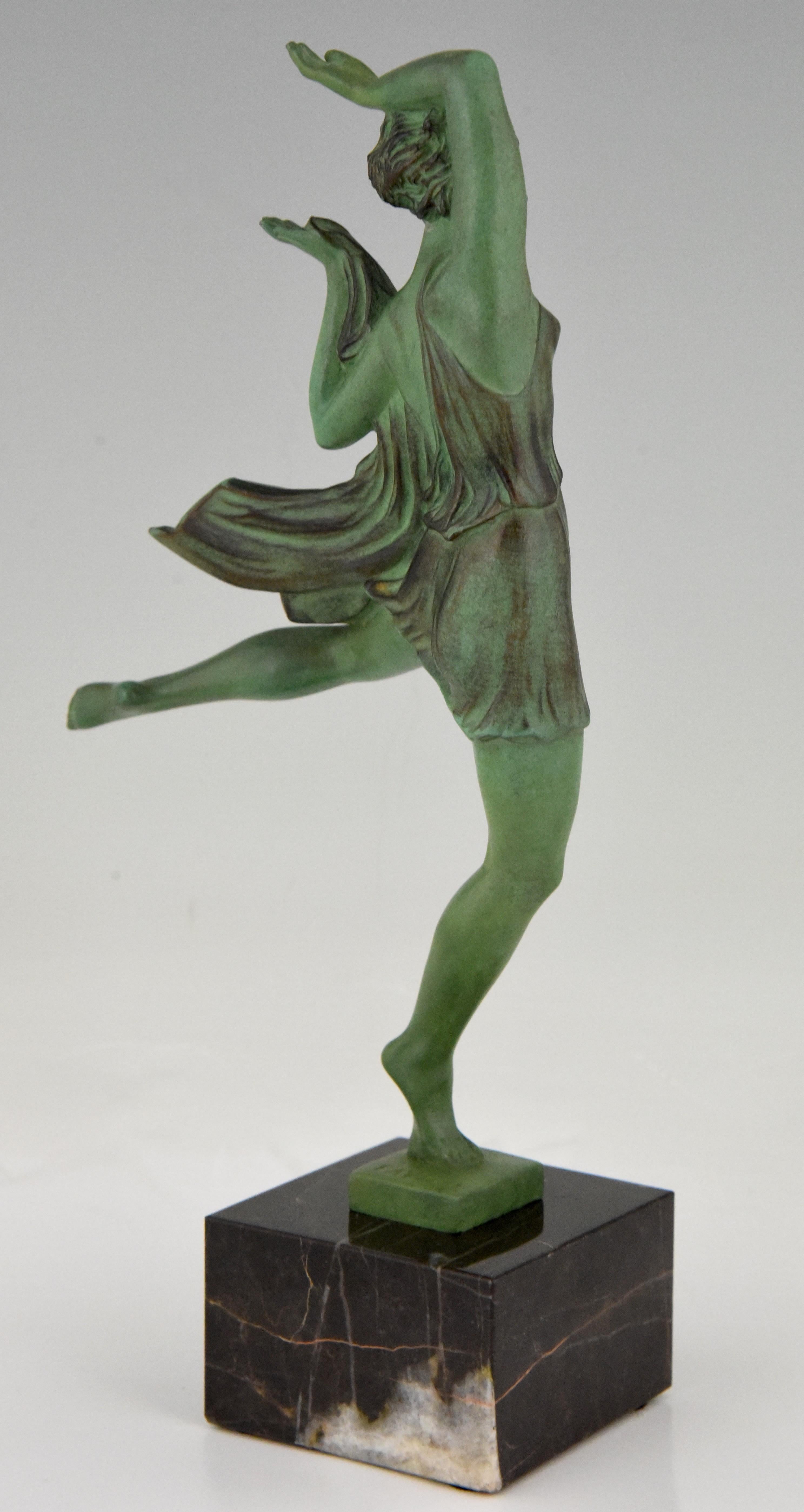 Patinated Art Deco Sculpture of a Female Dancer Fayral Le Faguays for Max Le Verrier, 1930