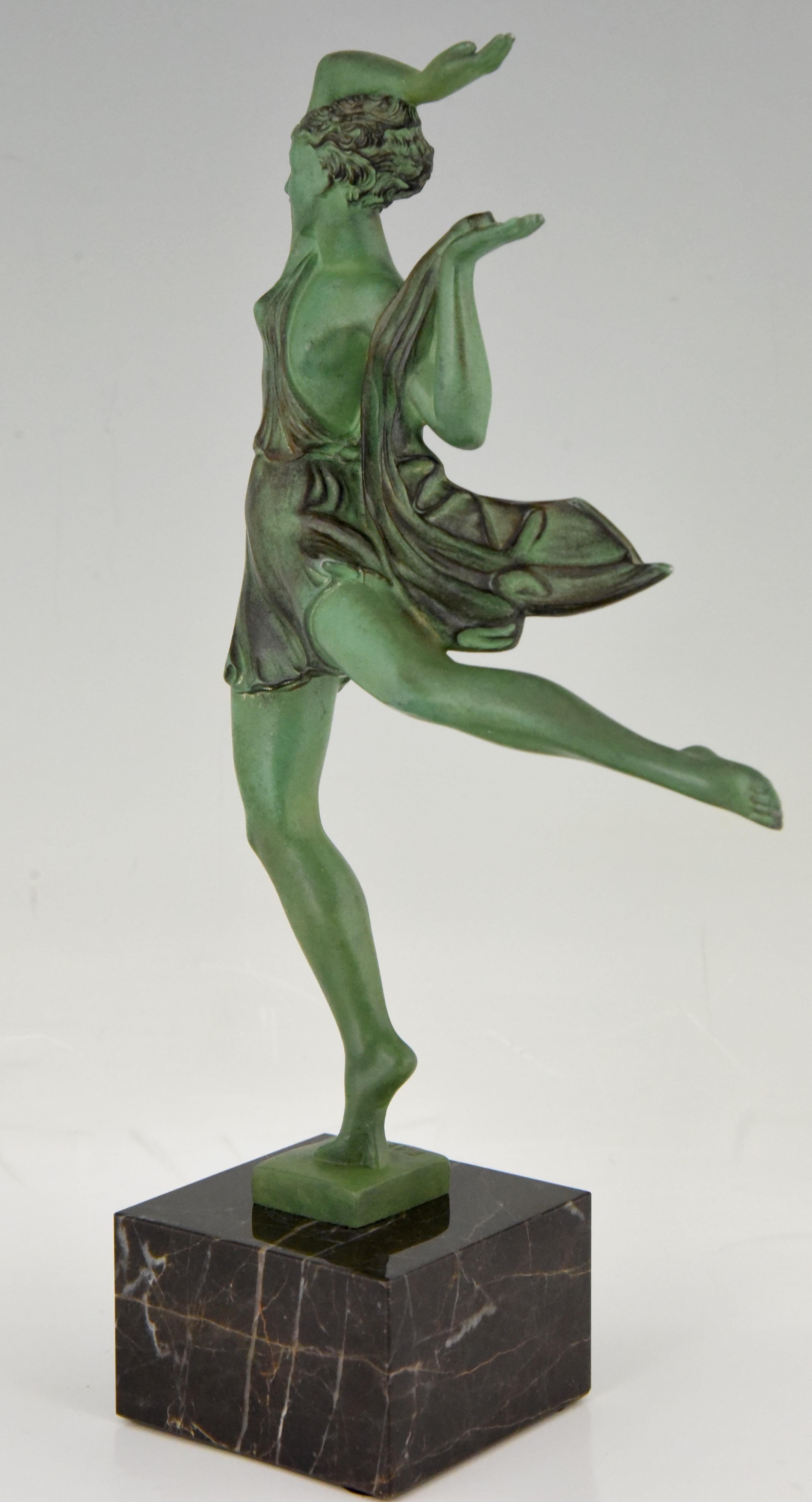 Metal Art Deco Sculpture of a Female Dancer Fayral Le Faguays for Max Le Verrier, 1930