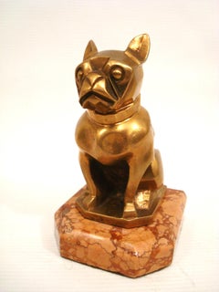 Art-déco-Skulptur einer französischen Bulldogge als Buchstütze oder Briefbeschwerer, Frankreich, 1920er Jahre