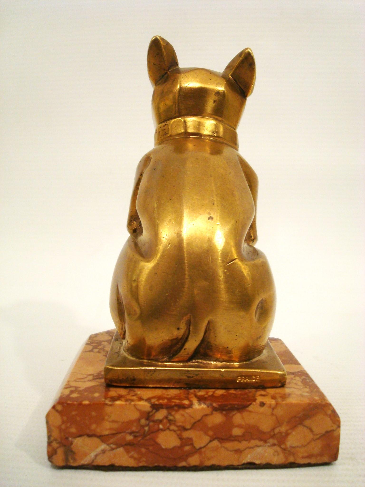 Marble Art Deco Sculpture of a French Bulldog Bookend or Paperweight, France, 1920s For Sale