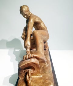 Art Deco Sculpture of a Male Pulling a Rope signed “Alexandre Kelety"