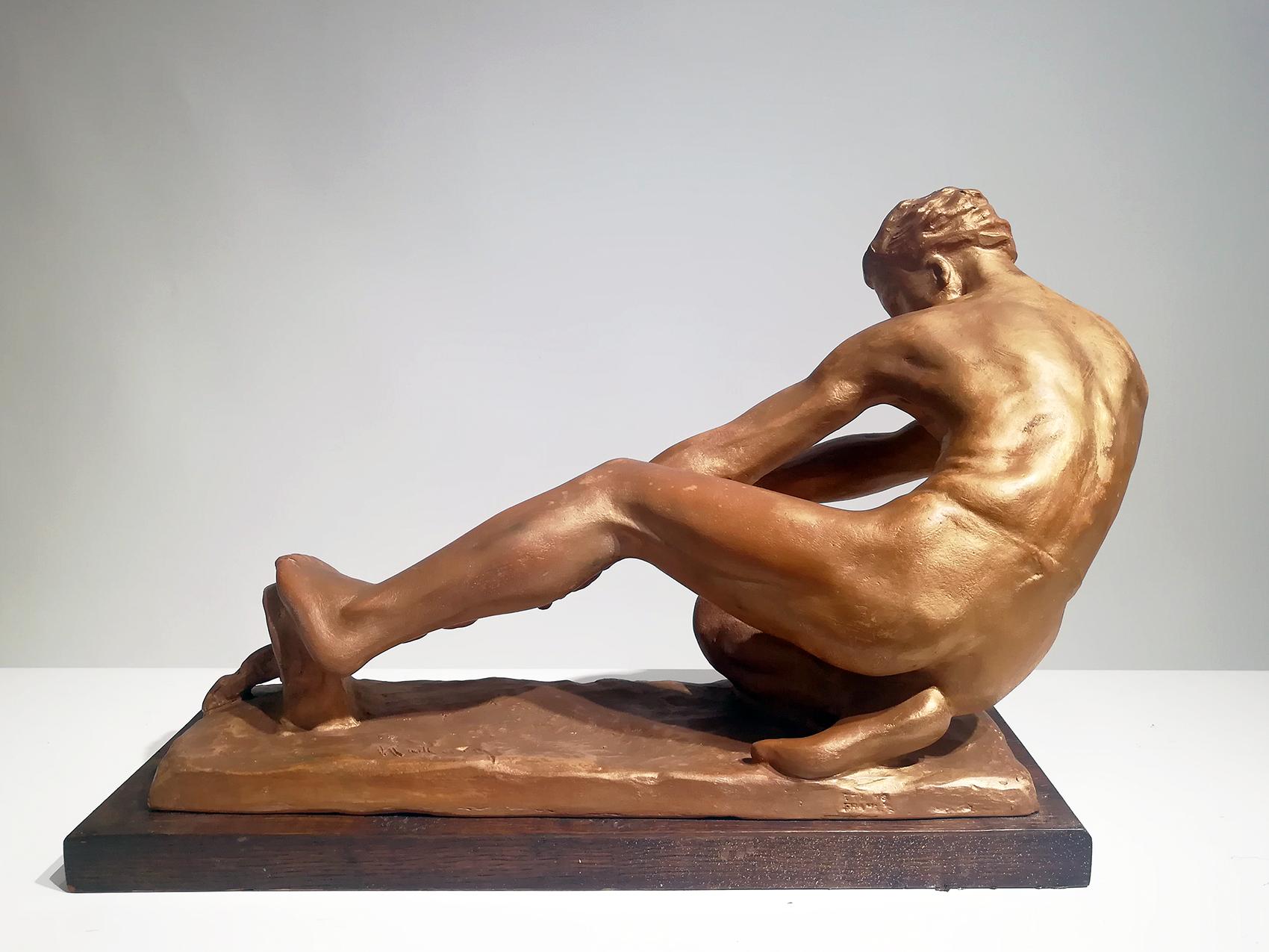 Art Deco Sculpture of a Male Pulling a Rope signed “Alexandre Kelety