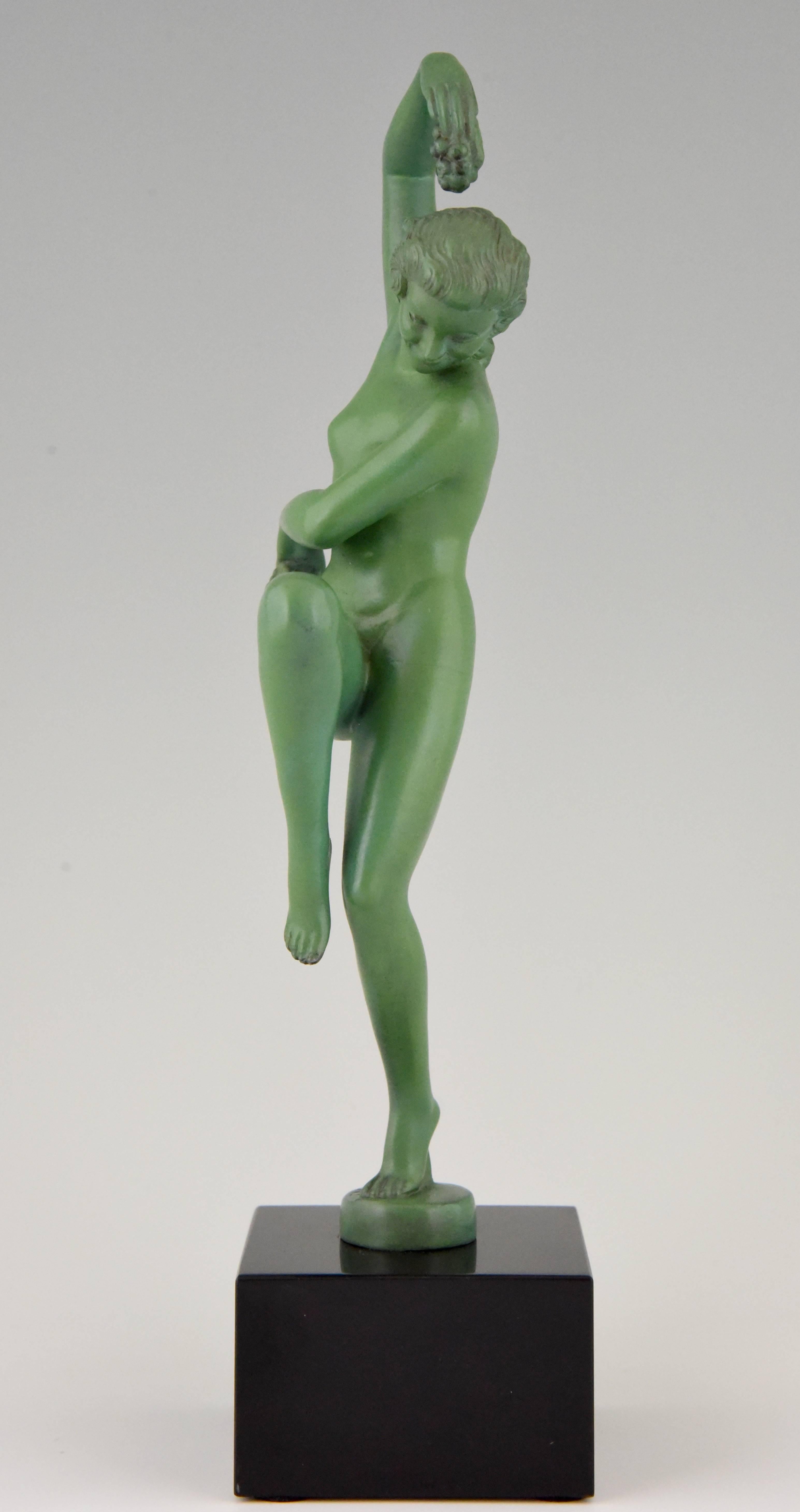 Patinated Art Deco Sculpture of a Nude Dancer with Grapes Denis, France, 1930
