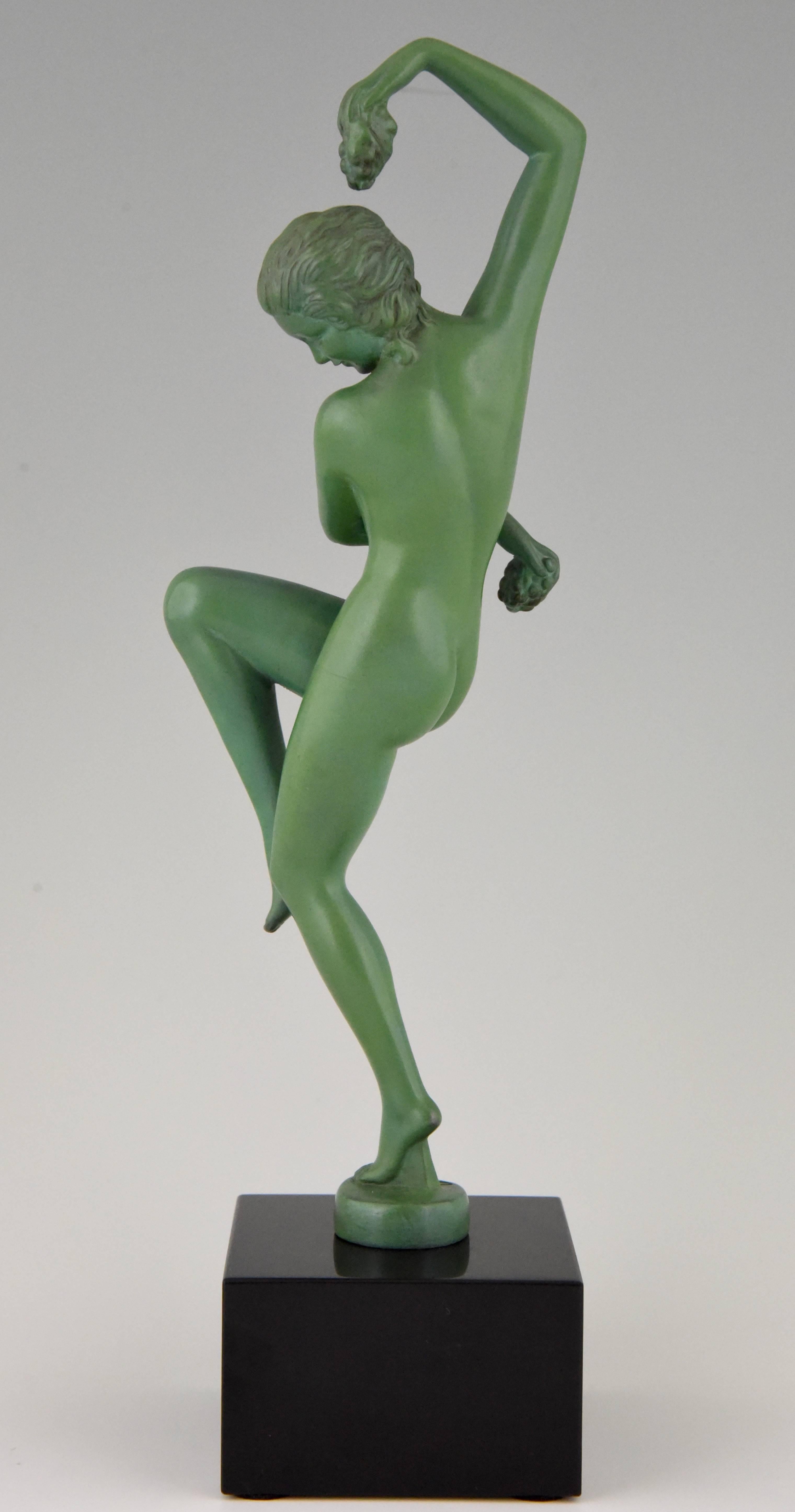 20th Century Art Deco Sculpture of a Nude Dancer with Grapes Denis, France, 1930