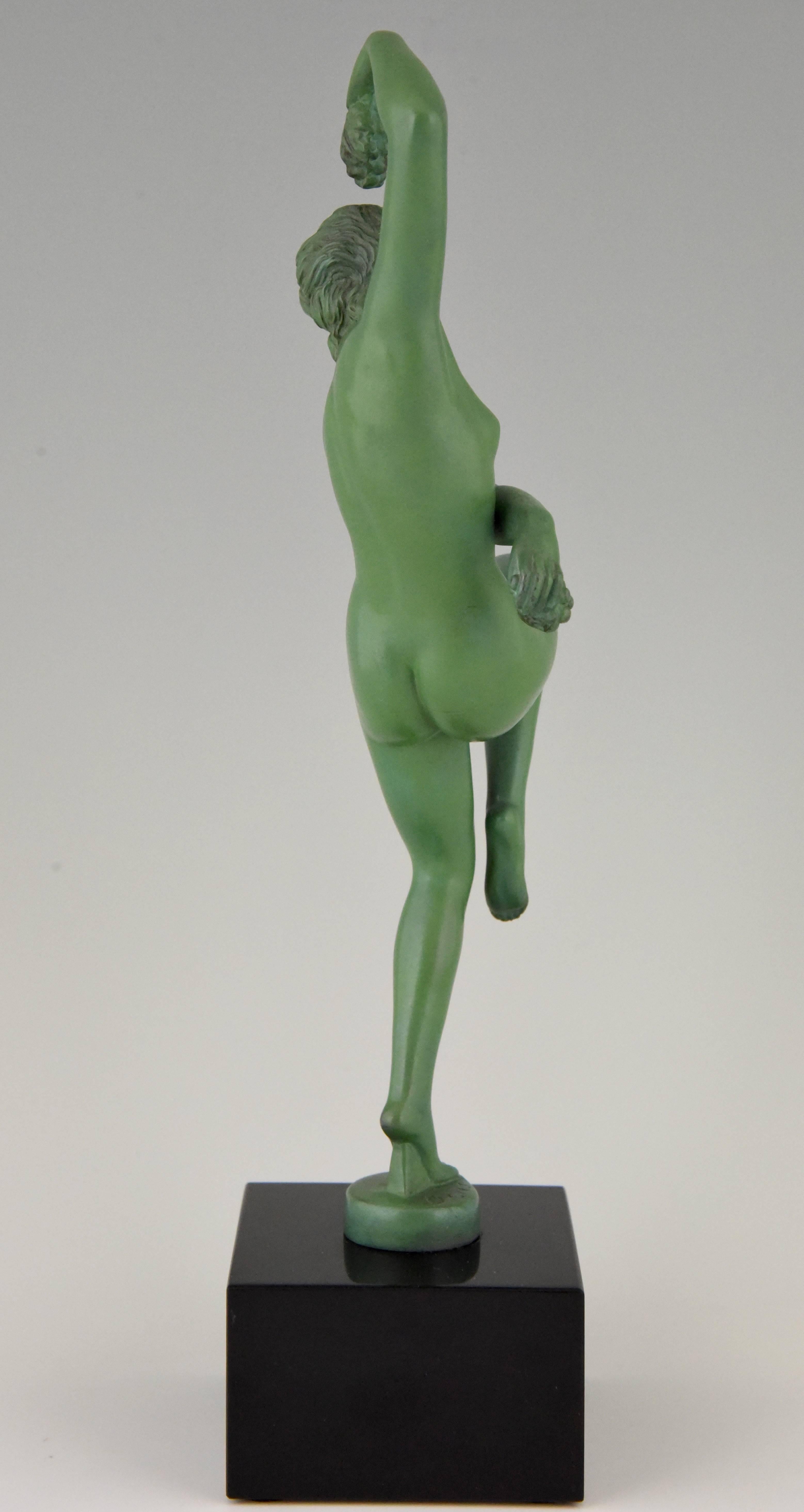 Metal Art Deco Sculpture of a Nude Dancer with Grapes Denis, France, 1930