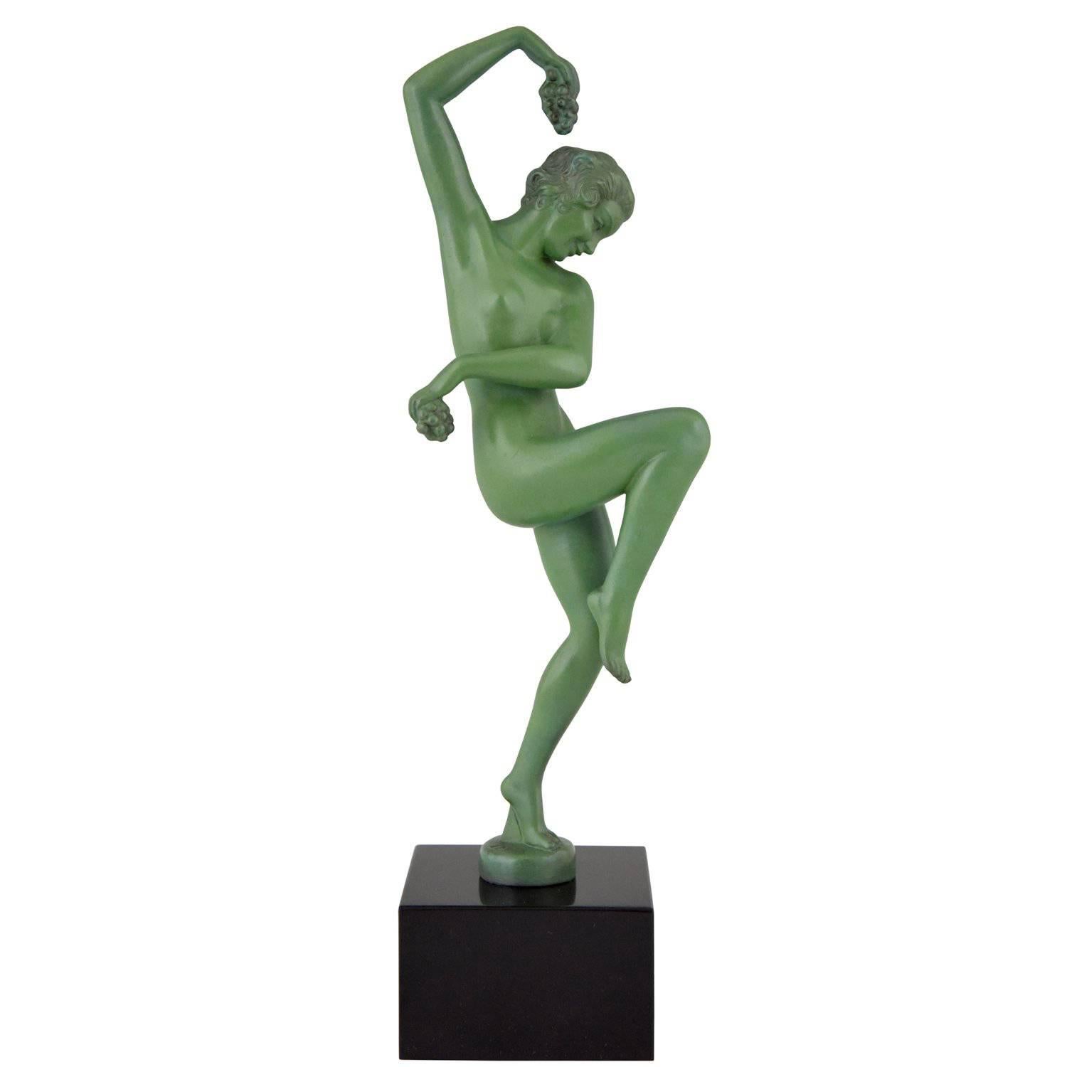 Art Deco Sculpture of a Nude Dancer with Grapes Denis, France, 1930