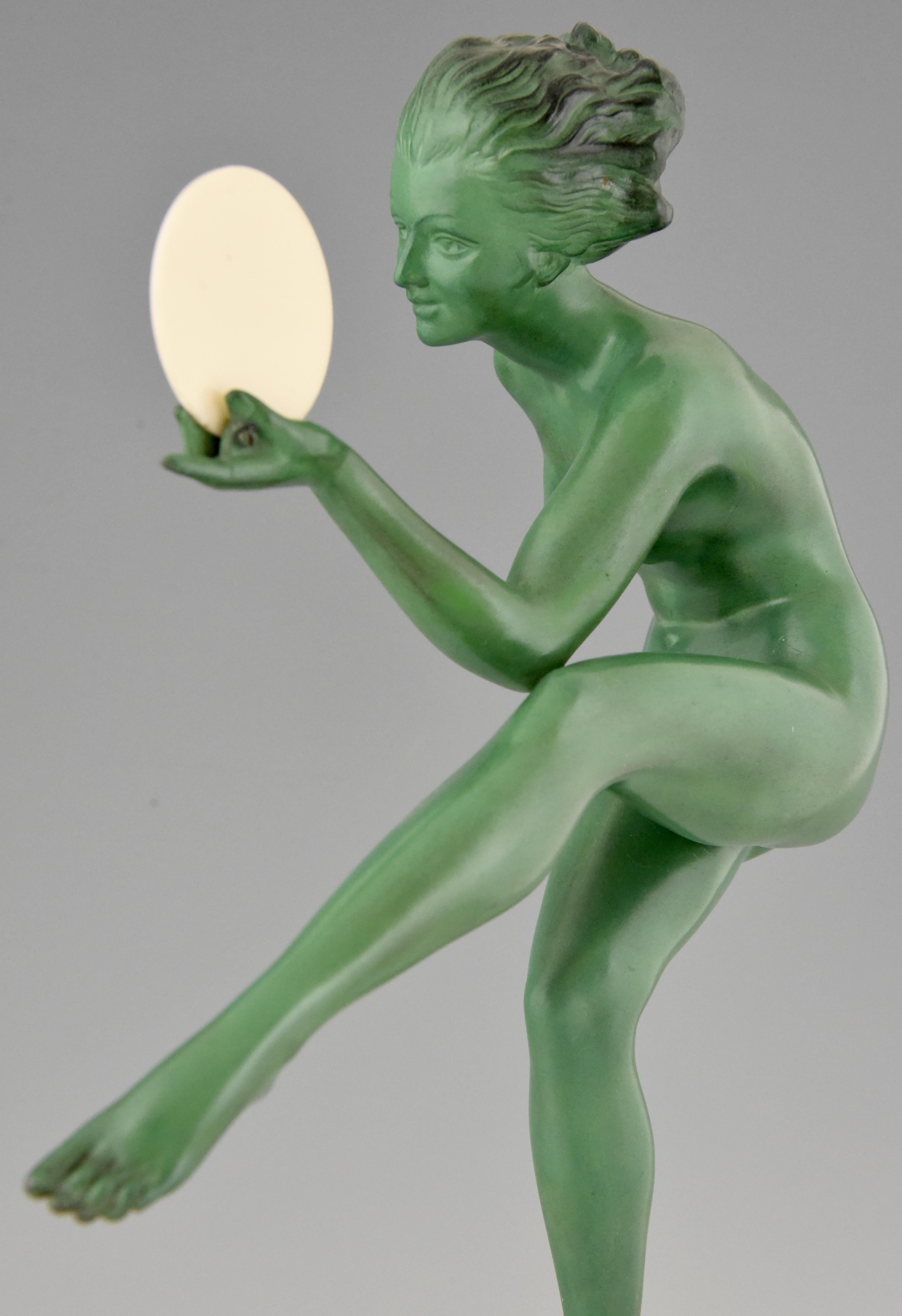 Art Deco Sculpture of a Nude Disc Dancer Derenne, Marcel Bouraine 4