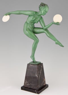 Art Deco Sculpture of a Nude Disc Dancer Derenne, Marcel Bouraine