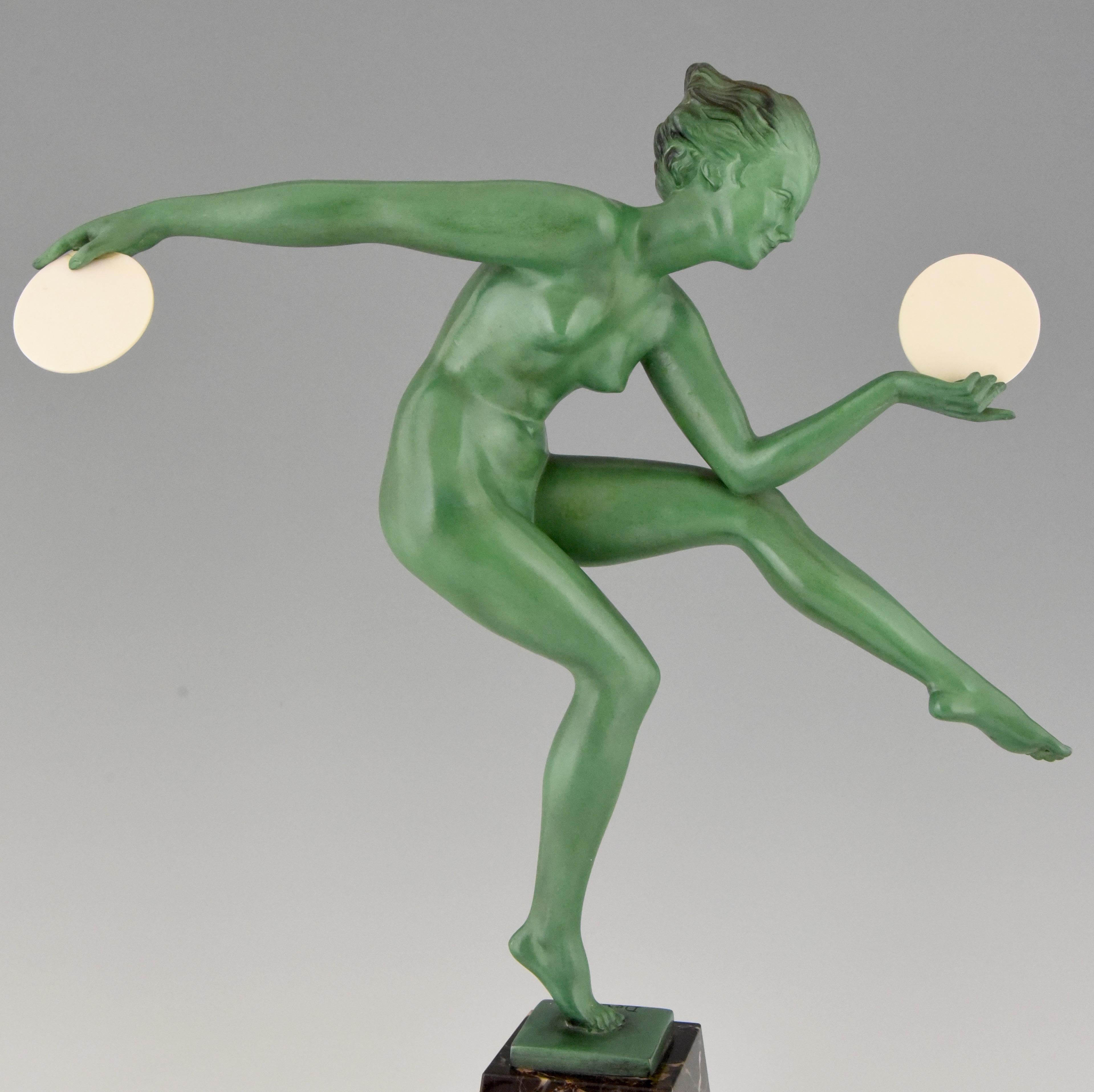 Art Deco Sculpture of a Nude Disc Dancer Derenne, Marcel Bouraine 2