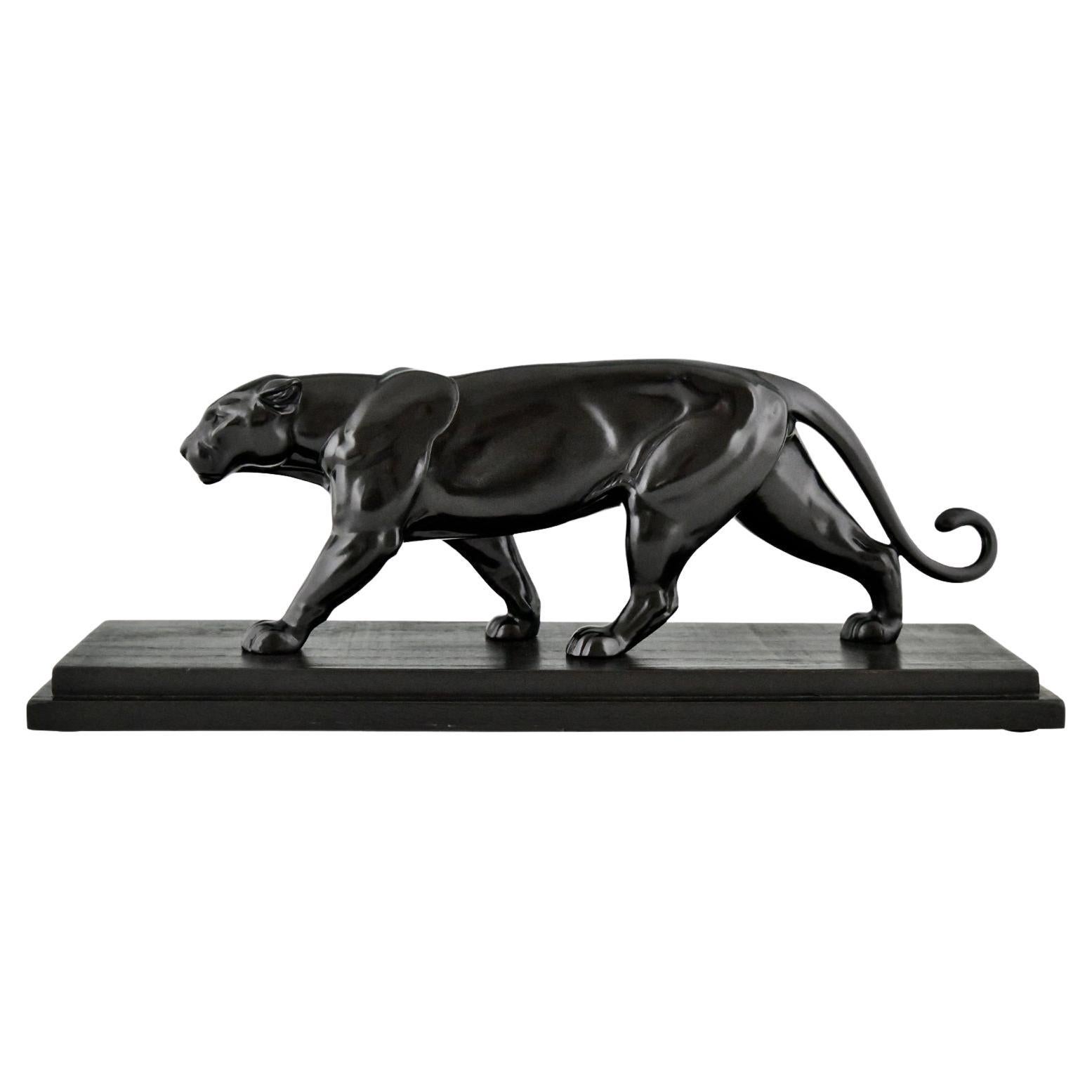 Art Deco Sculpture of a Panther by Alexandre Ouline, France 1930