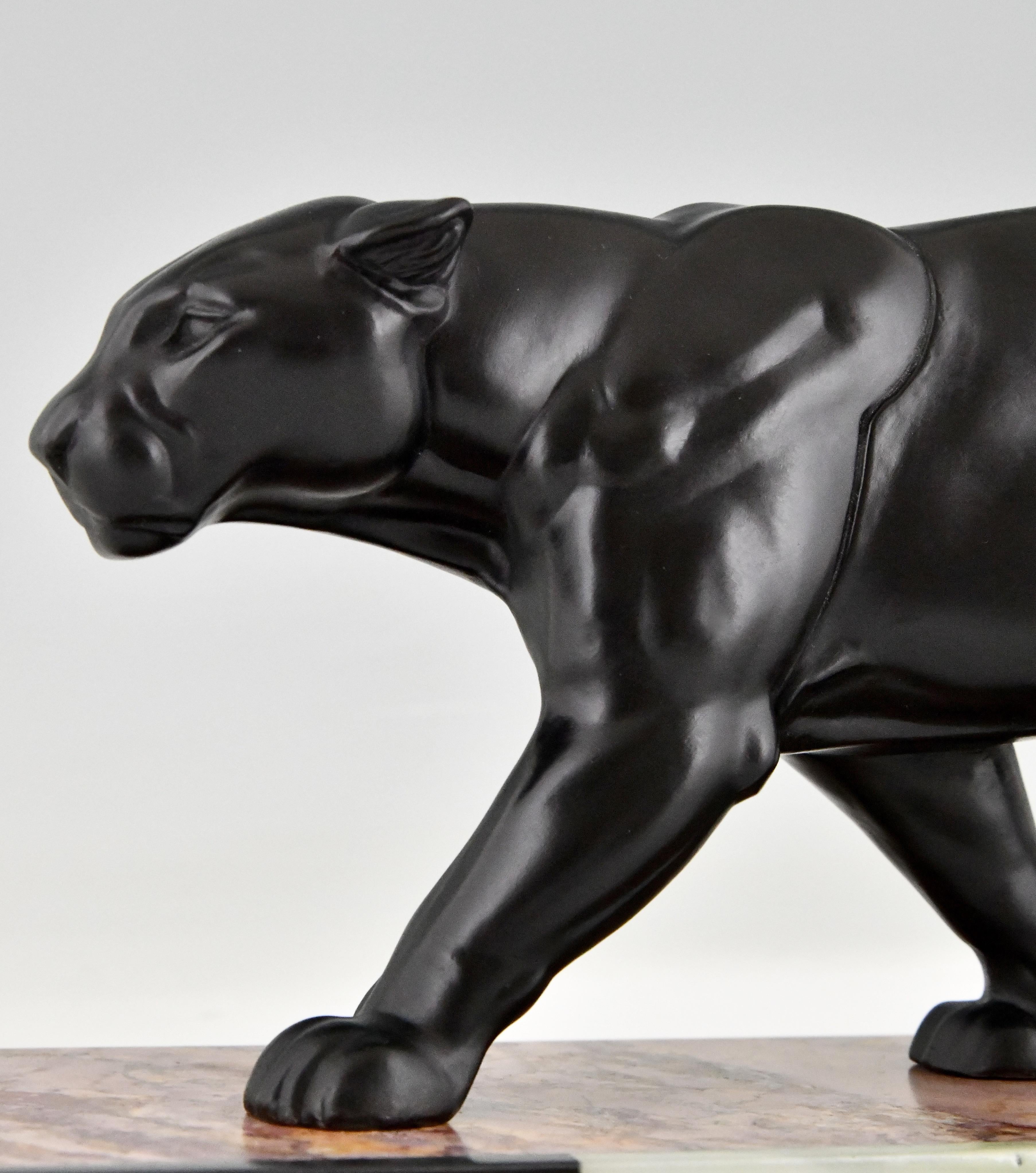 Art Deco Sculpture of a Panther by Alexandre Ouline on Marble Base, France, 1930 3