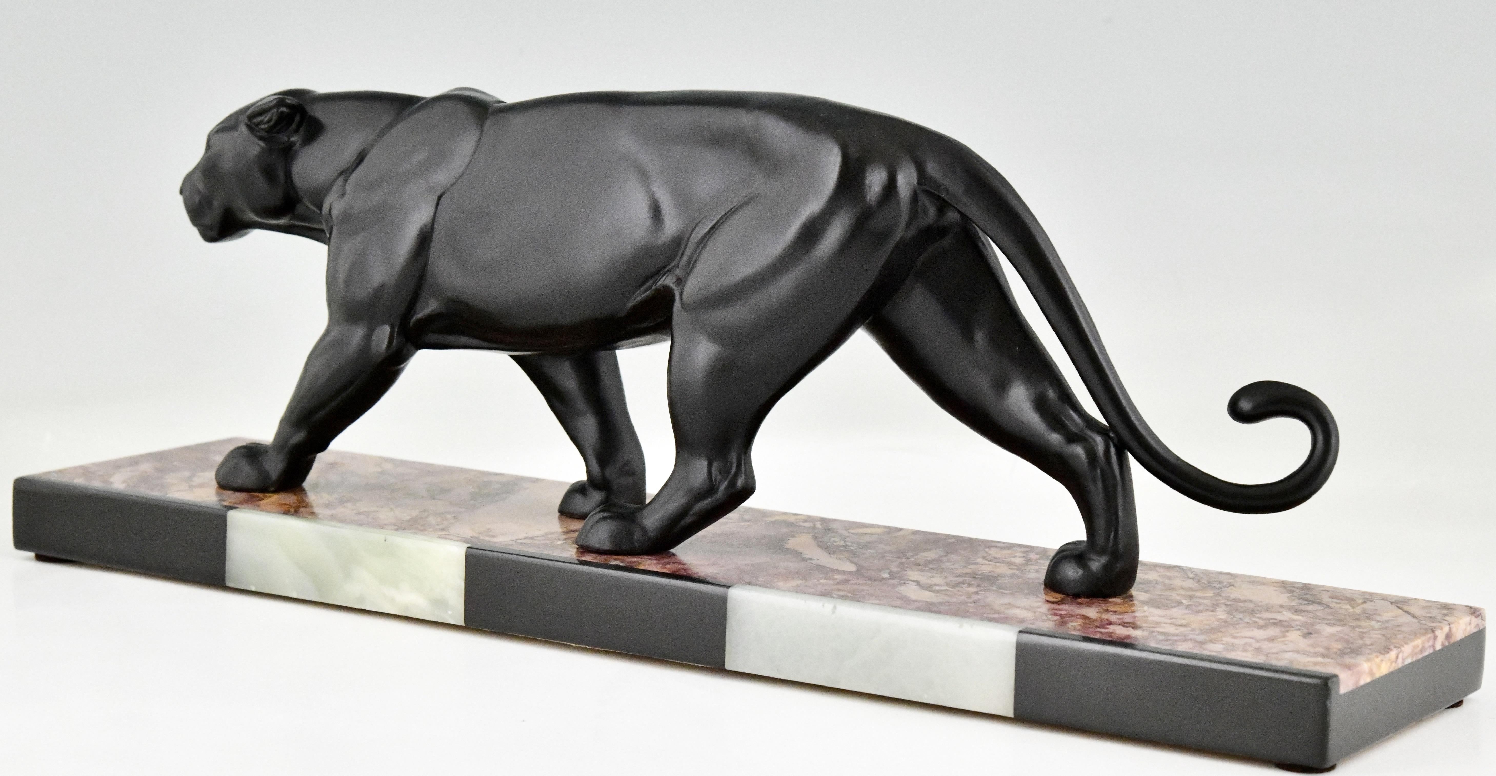 Art Deco Sculpture of a Panther by Alexandre Ouline on Marble Base, France, 1930 2