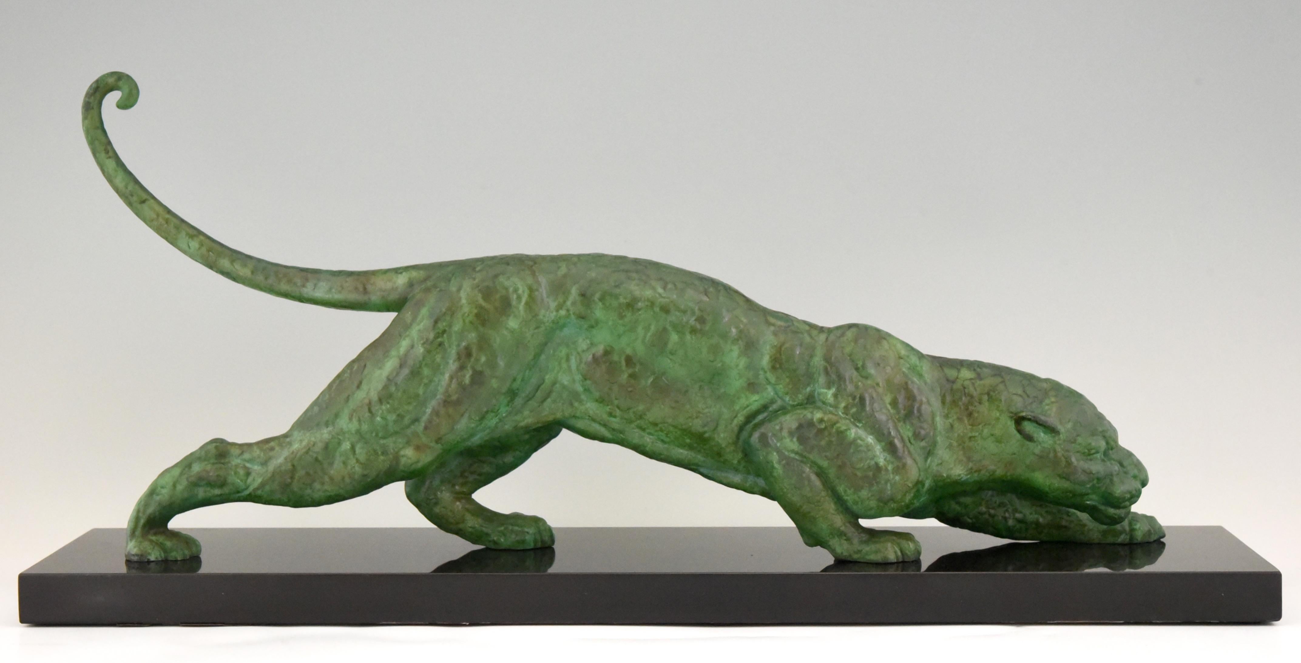Mid-20th Century Art Deco Sculpture of Panther by Demetre Chiparus on Marble Base France 1930