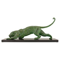 Art Deco Sculpture of Panther by Demetre Chiparus on Marble Base France 1930