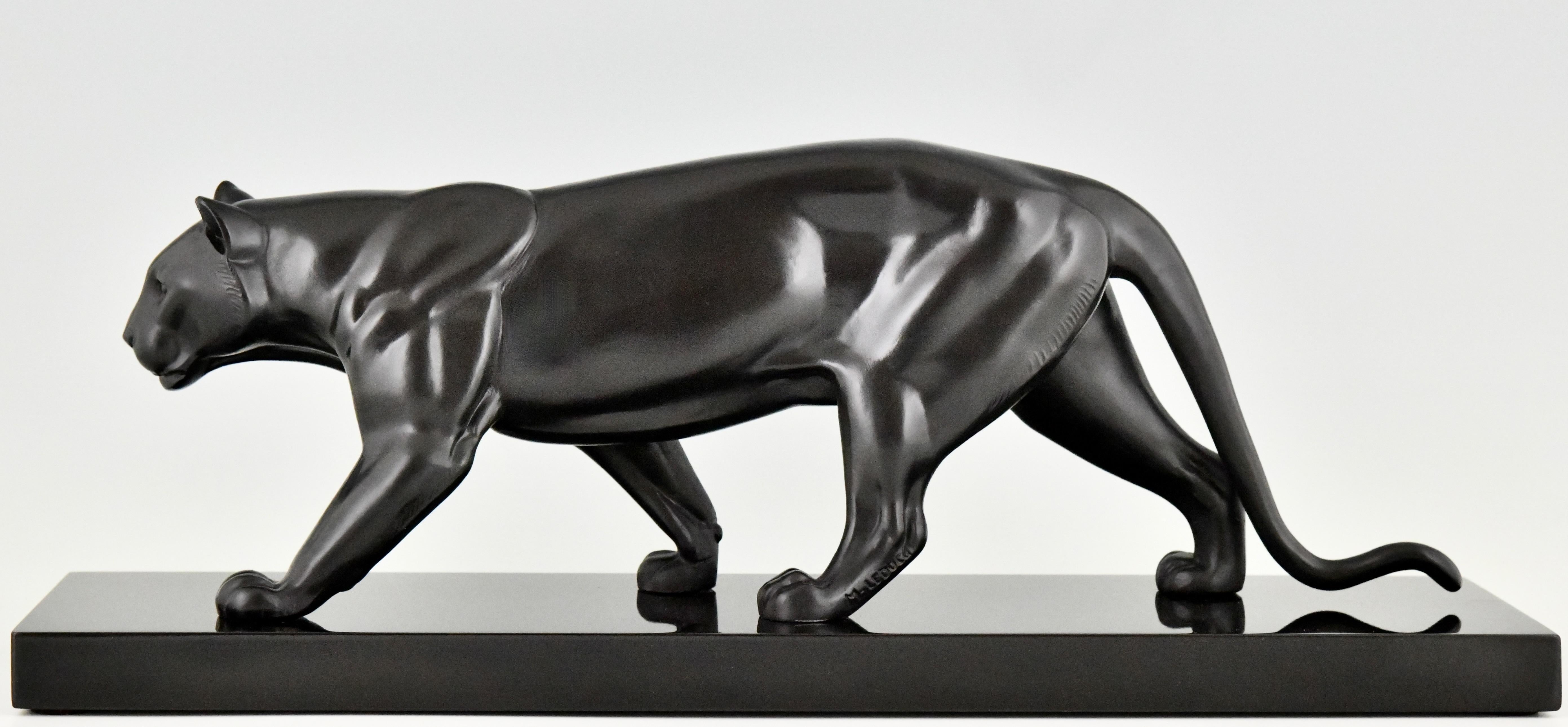 Metal Art Deco sculpture of a panther by M. Leducq, France 1930
