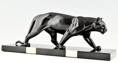Art Deco Sculpture of a Panther by M. Leducq on Marble Base, France 1930