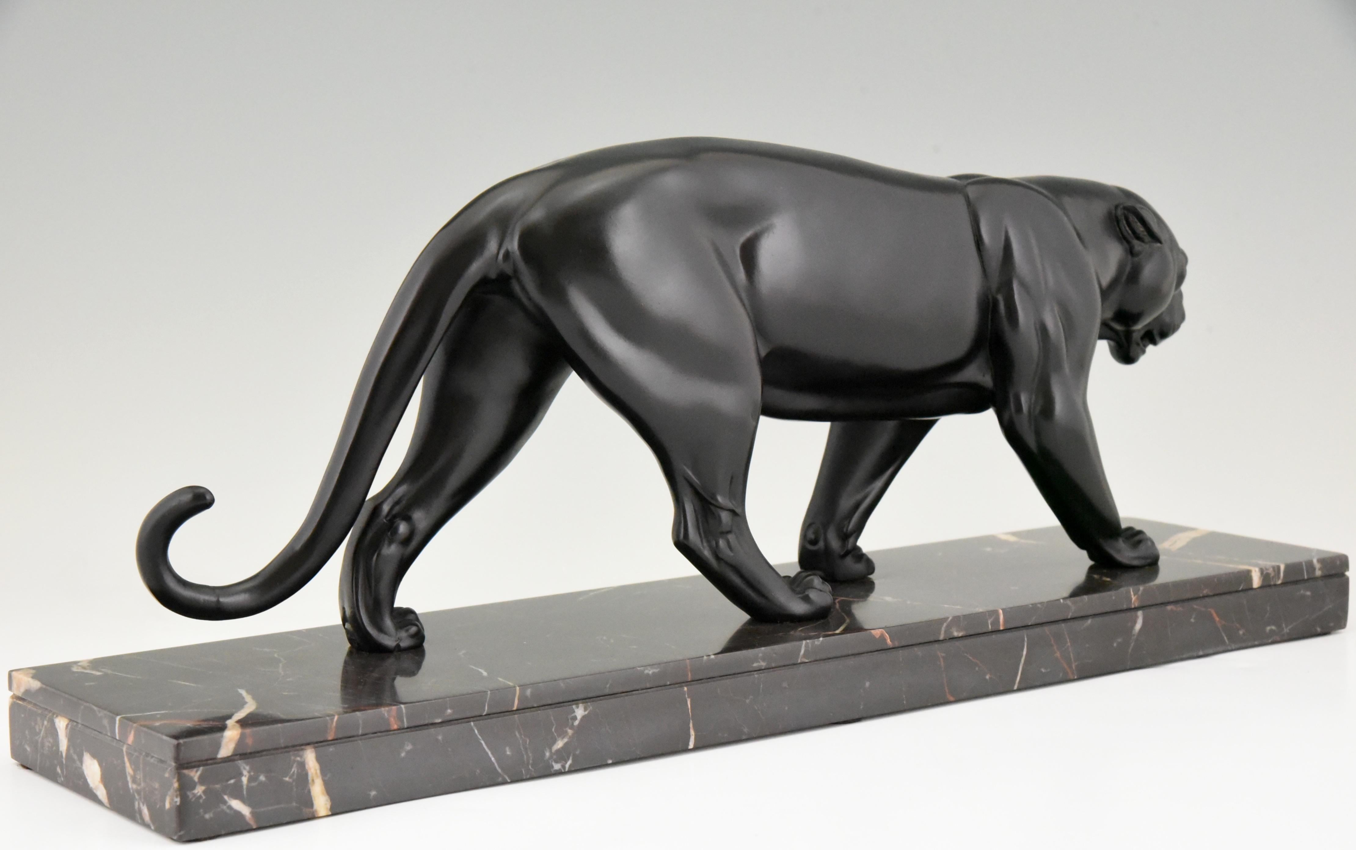 Metal Art Deco Sculpture of a Panther Irénée Rochard, France, 1930