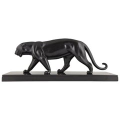 Vintage Art Deco Sculpture of a Panther Irenee Rochard, France, 1930