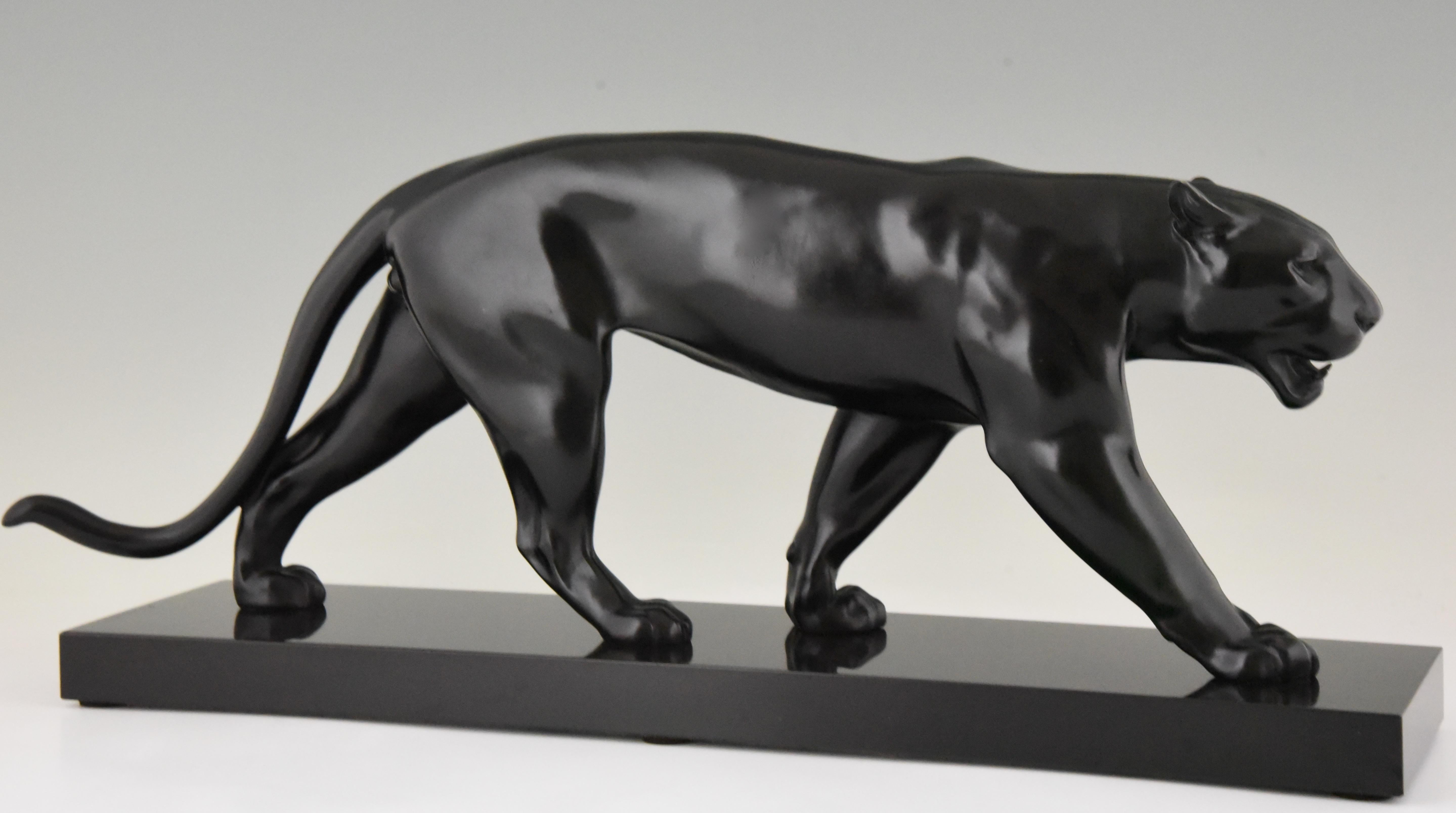 Patinated Art Deco Sculpture of a Panther Max Le Verrier, 1930