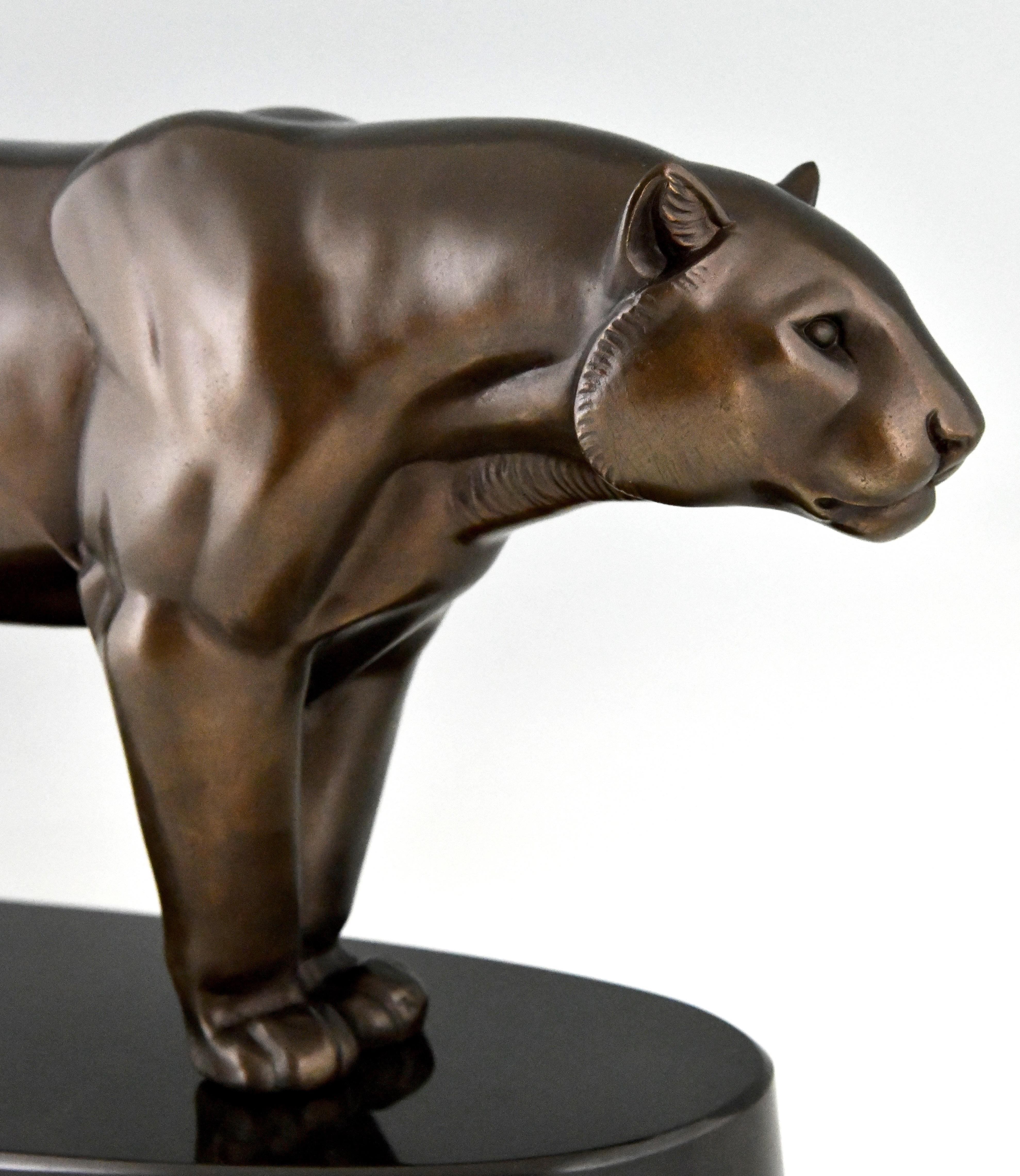 Art Deco Sculpture of a Panther on Marble Base by Rulas France 1930 3