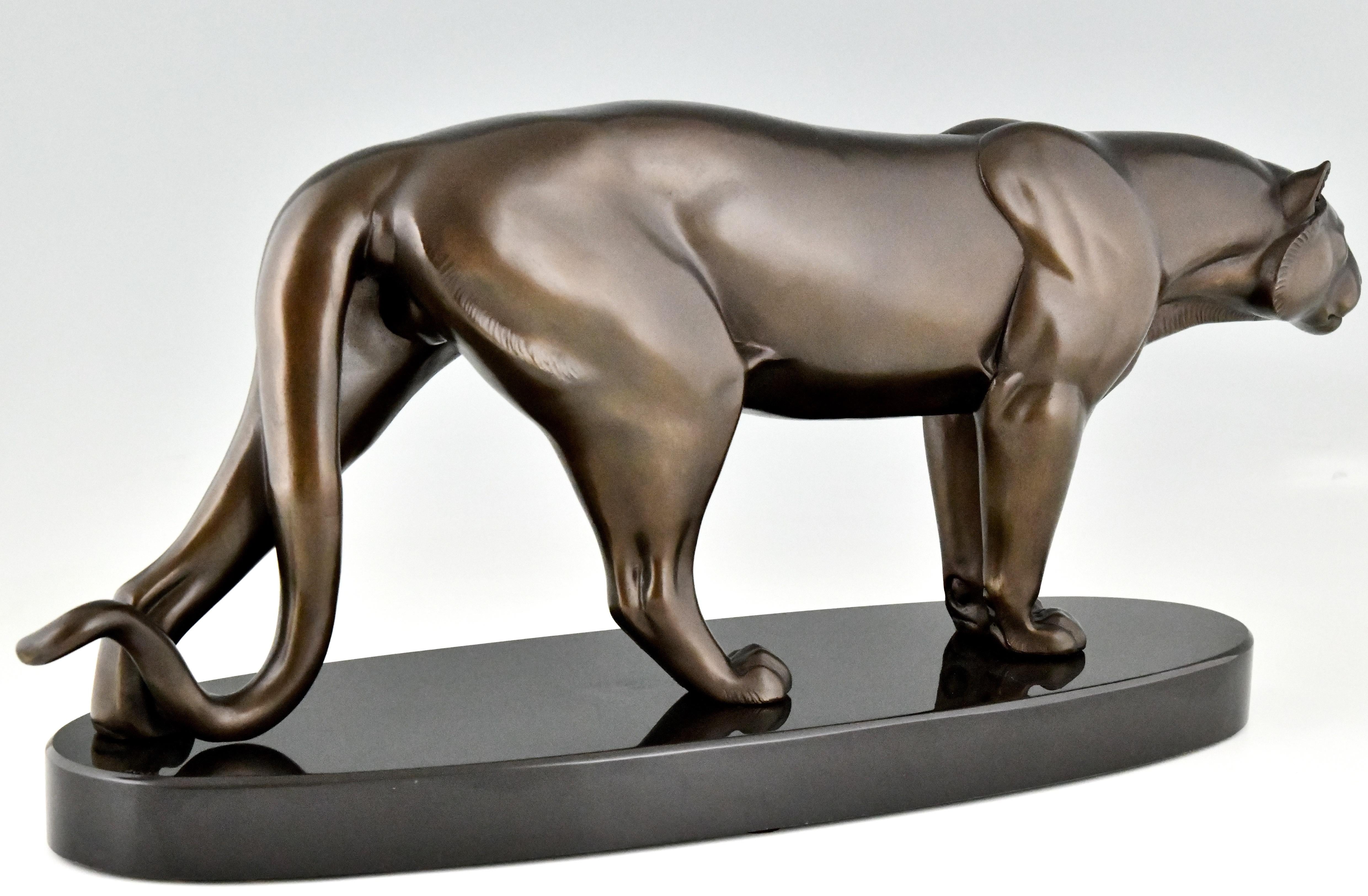Art Deco Sculpture of a Panther on Marble Base by Rulas France 1930 2