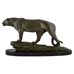 Art Deco Sculpture of a Panther Signed Cham Pseudonym of Rulas France 1930