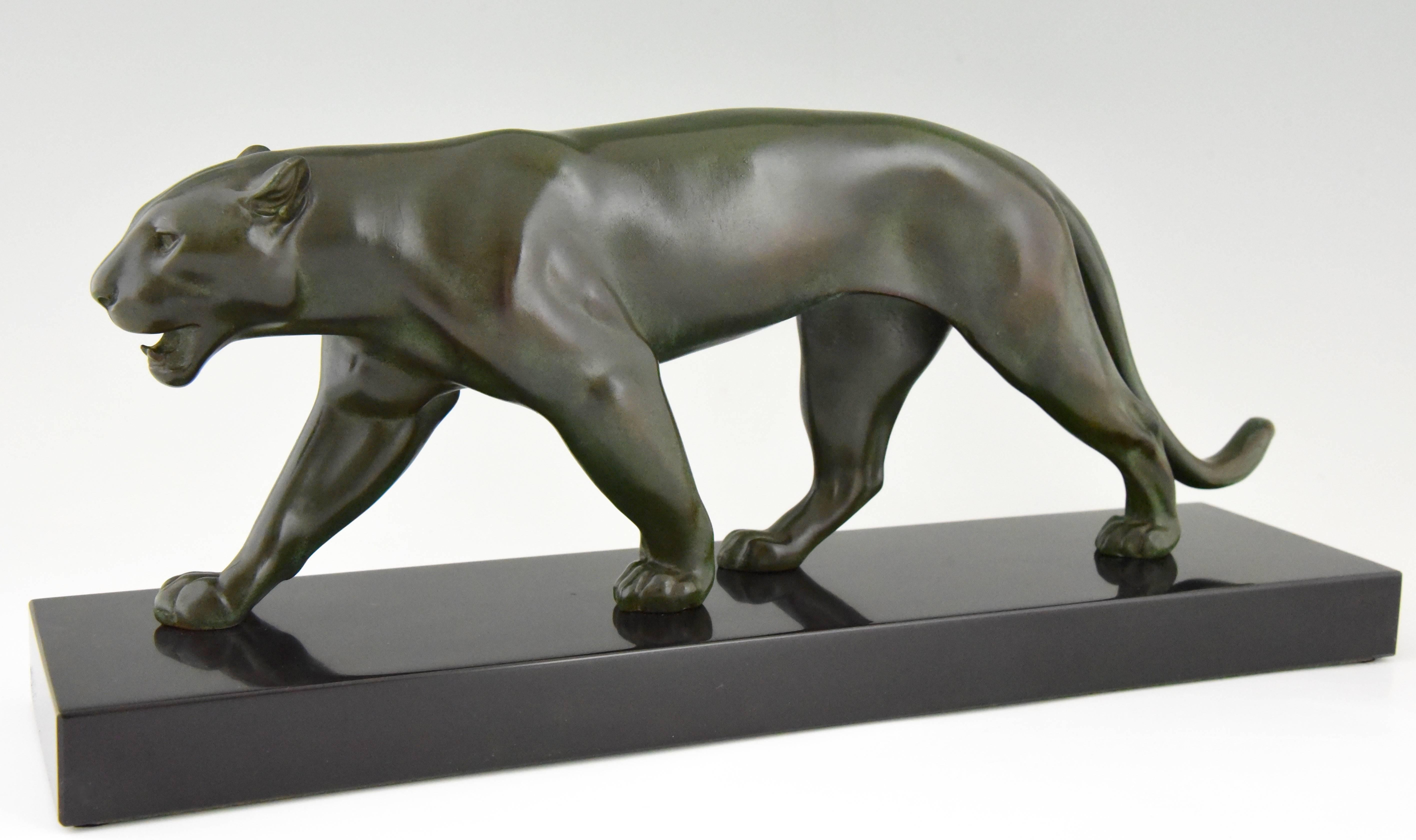 French Art Deco Sculpture of a Walking Panther Max Le Verrier, France, 1930