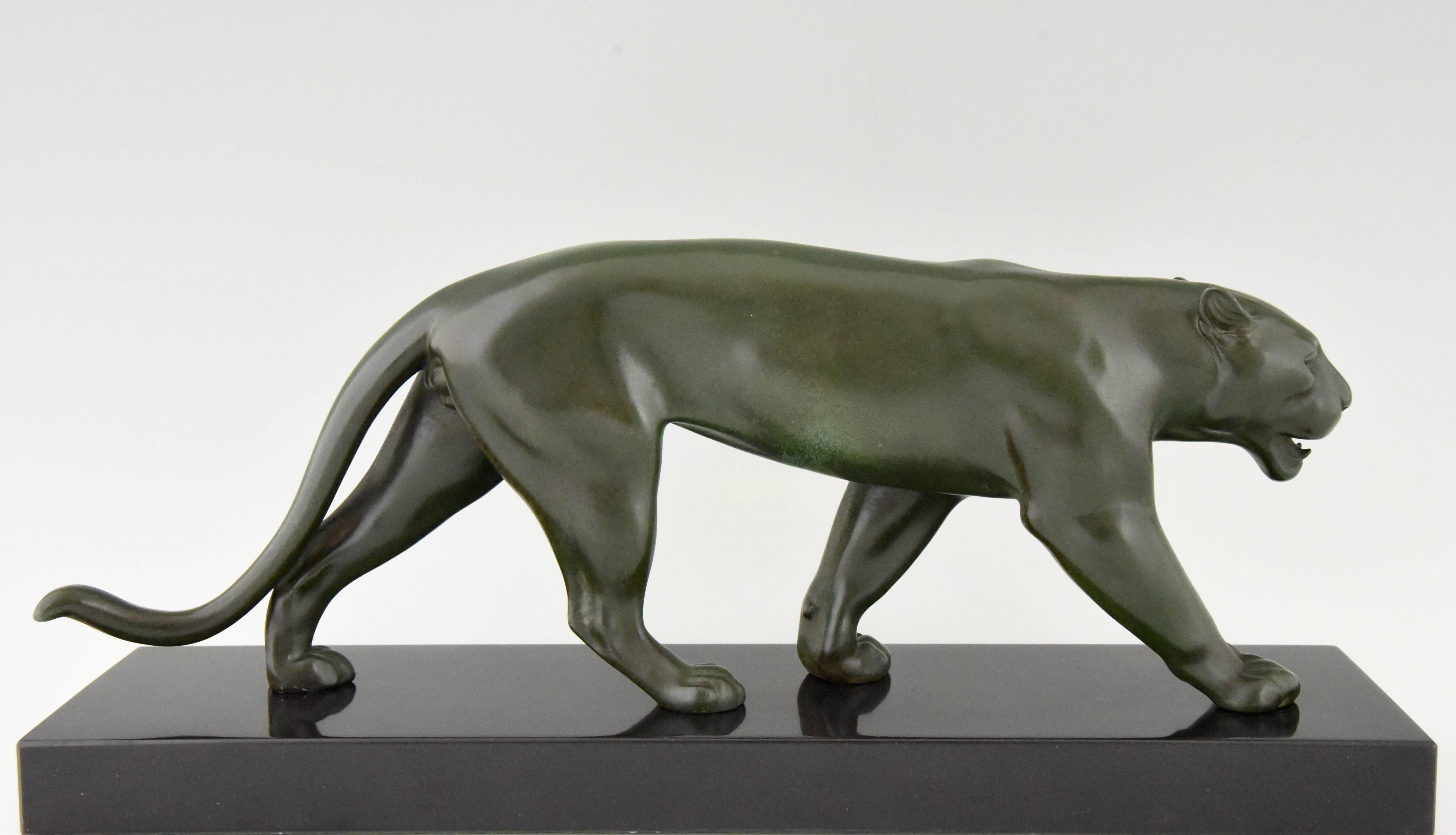 Metal Art Deco Sculpture of a Walking Panther Max Le Verrier, France, 1930