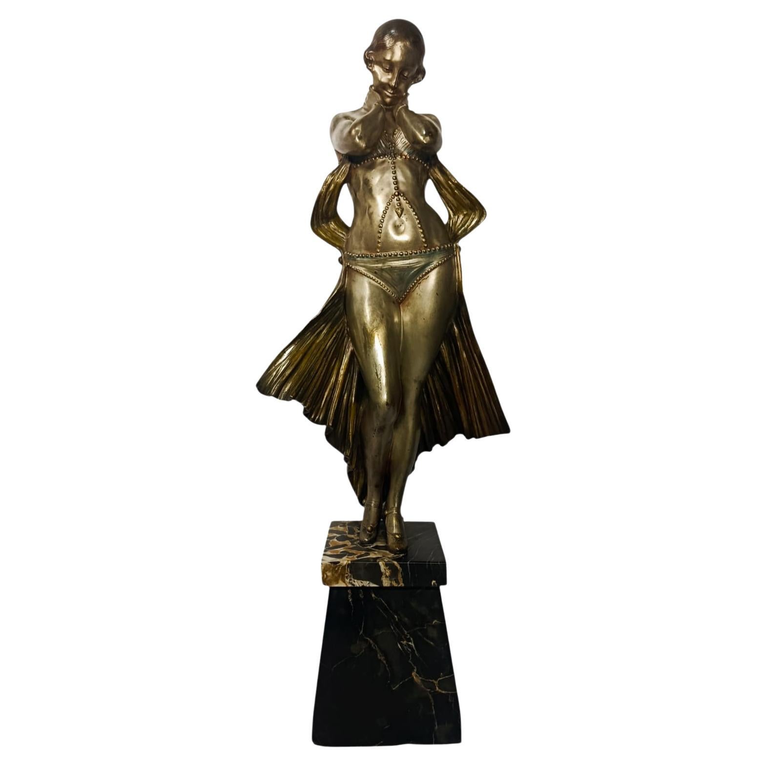 Art Deco Sculpture of a Woman in Silvered Bronze 1920 G. Rigault For Sale