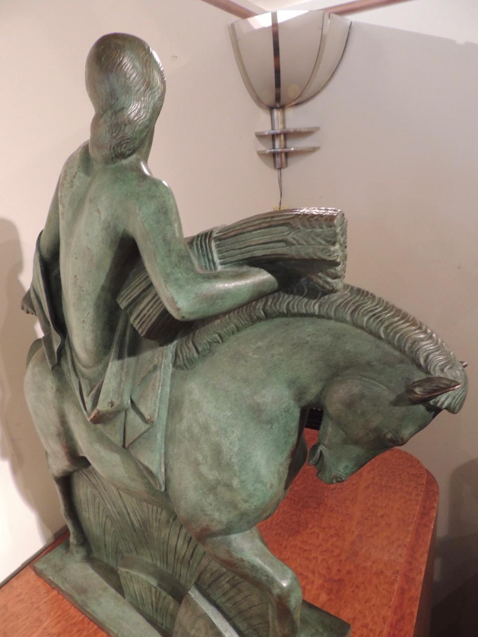 Art Deco Sculpture of a Woman on a Horse by Alphonse Darville Bronze 4