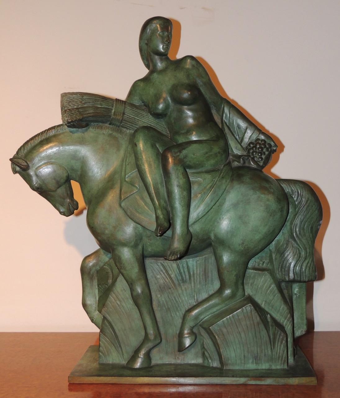 Art Deco Sculpture of a Woman on a Horse by Alphonse Darville Bronze (Art déco)