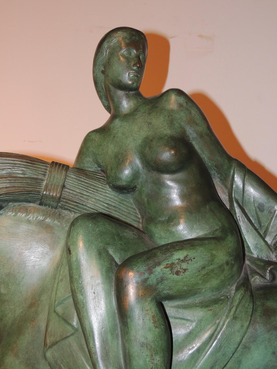 Art Deco Sculpture of a Woman on a Horse by Alphonse Darville Bronze (Belgisch)