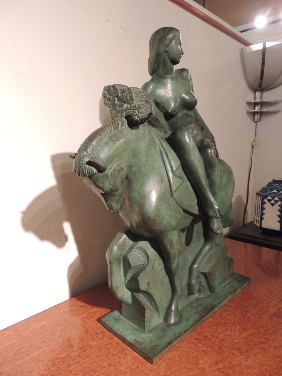 Art Deco Sculpture of a Woman on a Horse by Alphonse Darville Bronze 3
