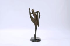 Art Deco Bronze Sculpture of Veiled Woman on Marble Base, Circa 1930