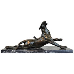 Art Deco Sculpture of a Wounded Panther in Bronze