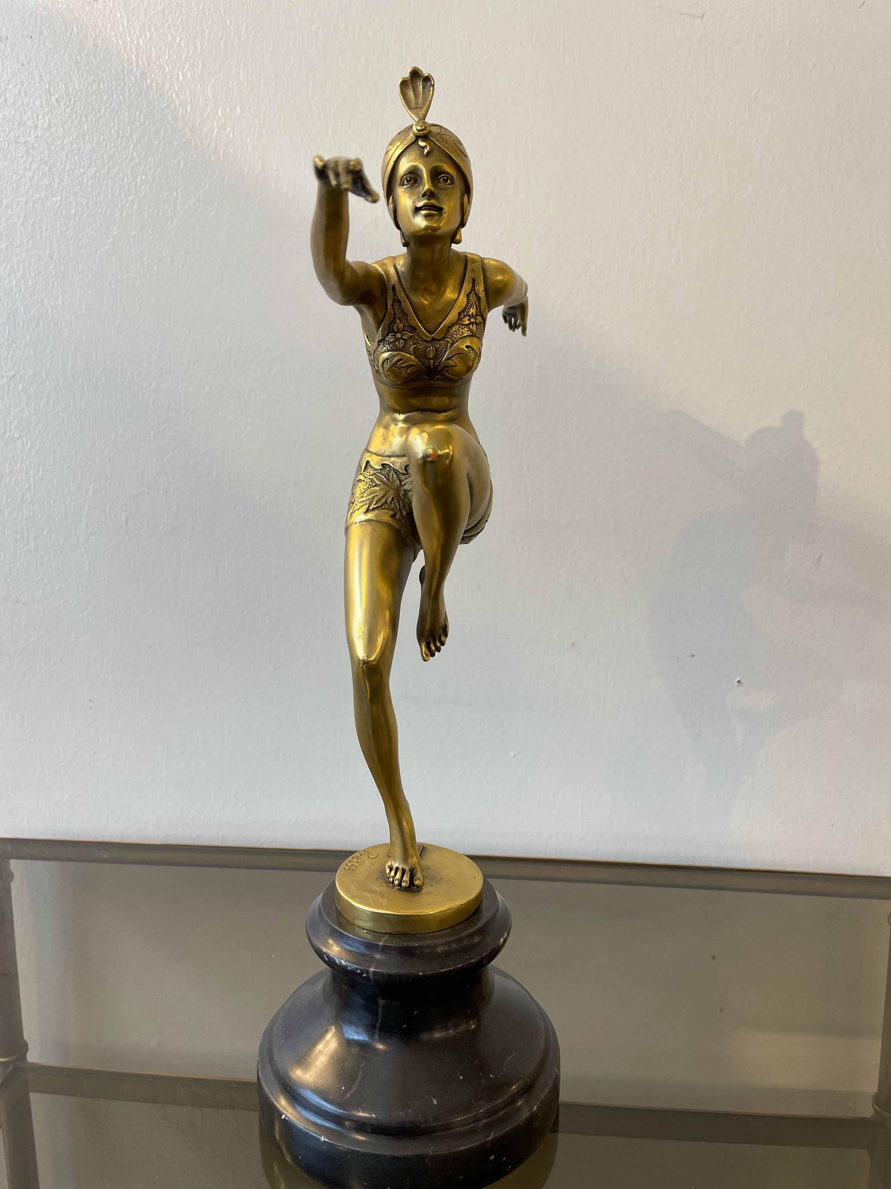 Art-déco-Skulptur einer Ballerina aus vergoldeter Bronze, signiert Preiss (Art déco) im Angebot
