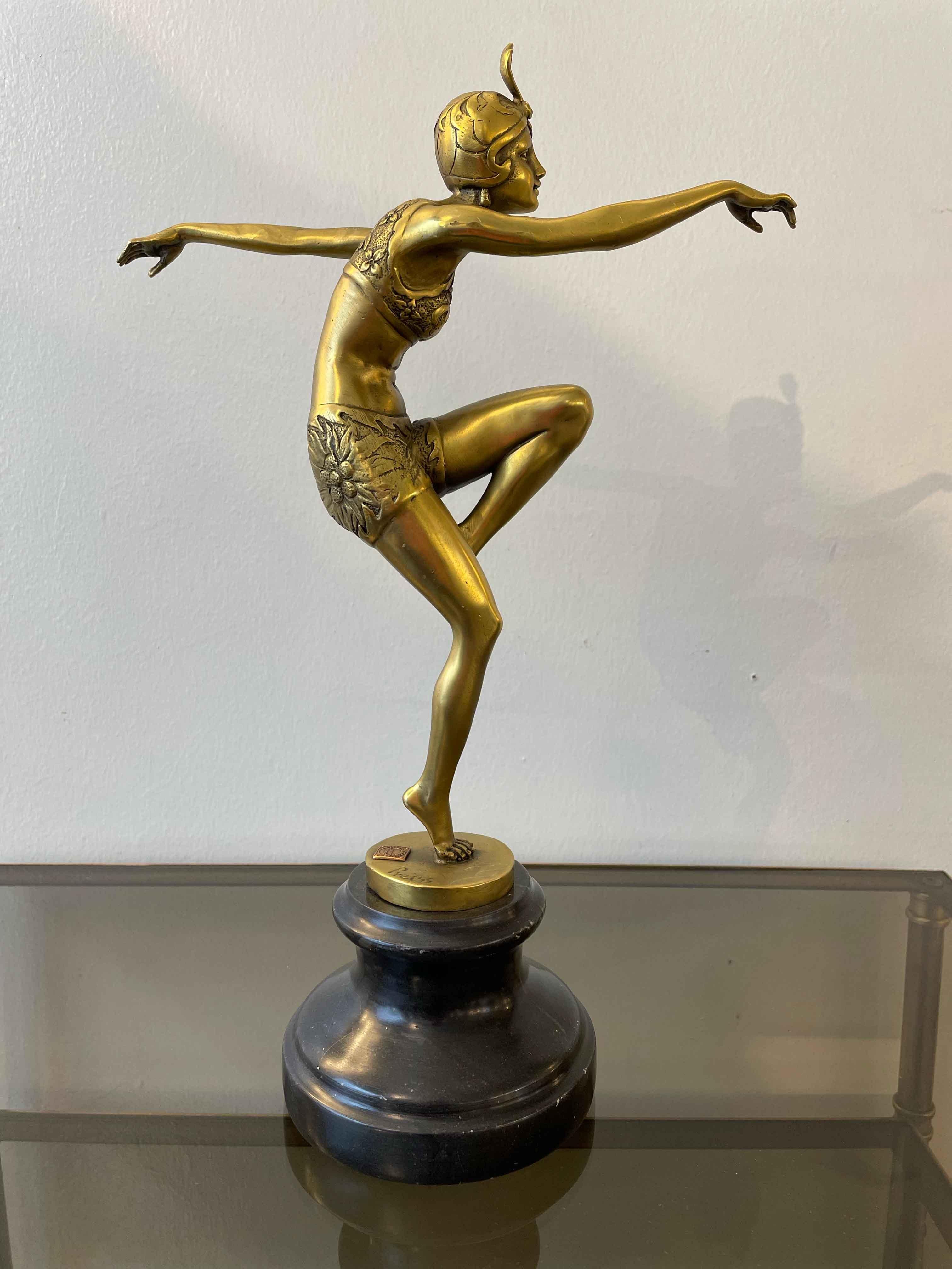 Mid-20th Century Art Deco Sculpture of Ballerina in Gilded Bronze Signed Preiss For Sale