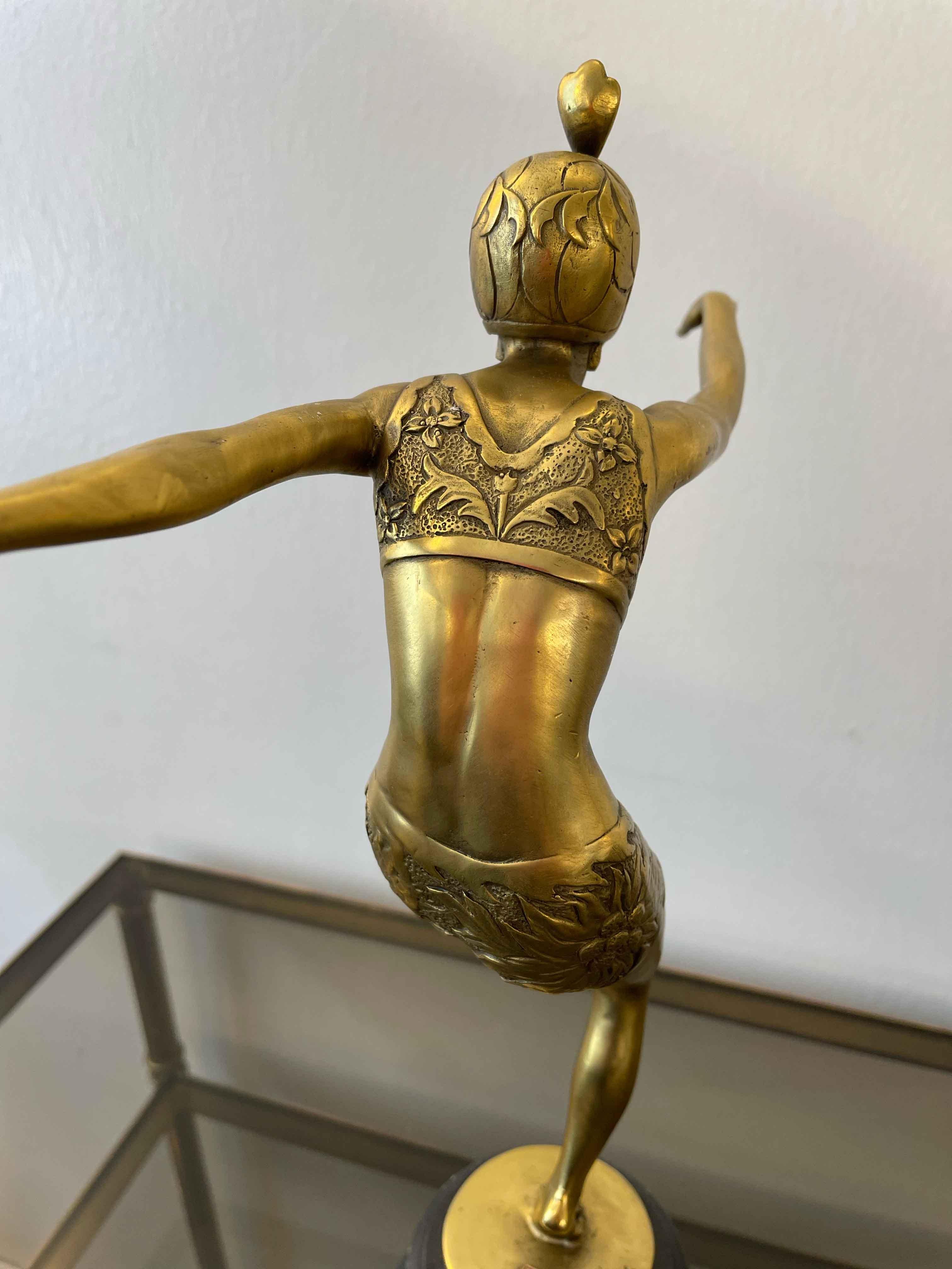 Art Deco Sculpture of Ballerina in Gilded Bronze Signed Preiss For Sale 3
