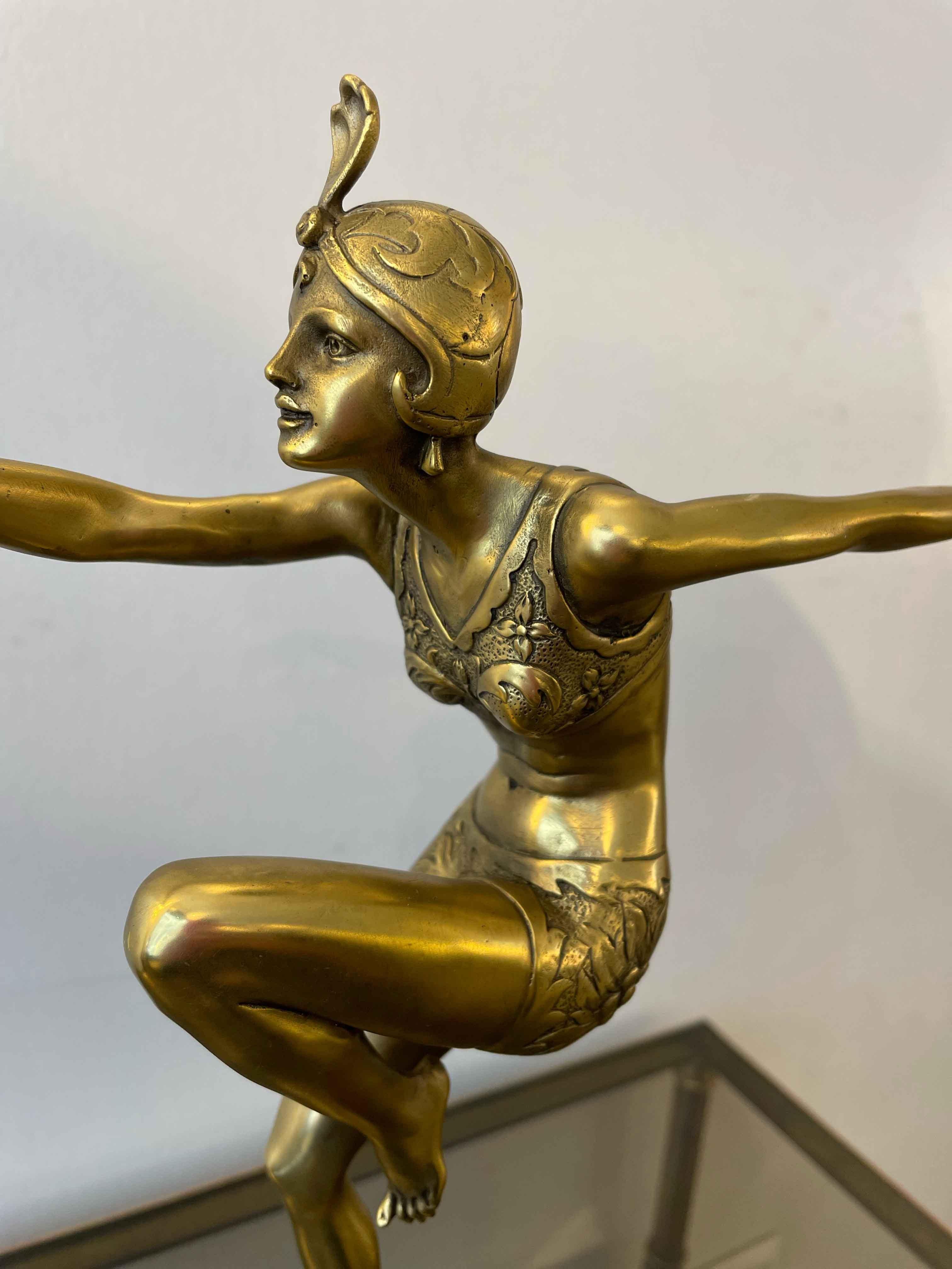 Art Deco Sculpture of Ballerina in Gilded Bronze Signed Preiss For Sale 5