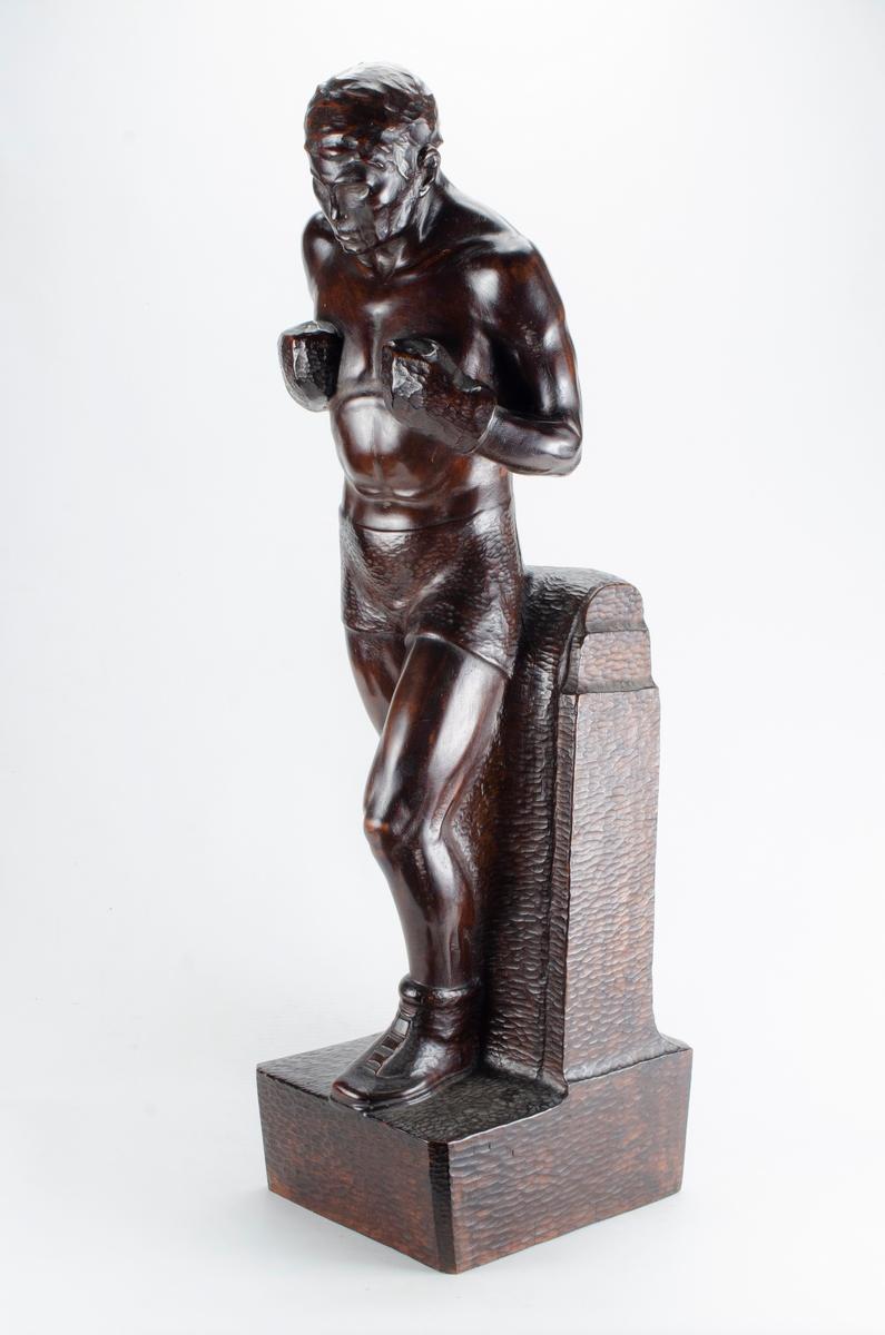 European Art Deco Sculpture of Boxer in Wood