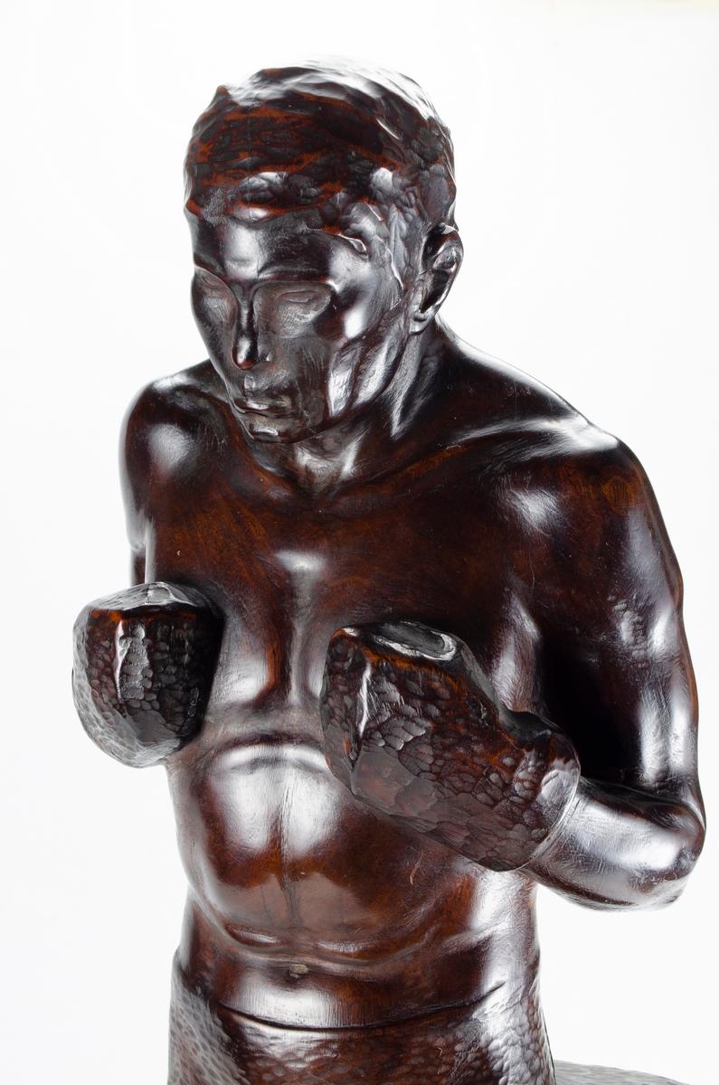 Carved Art Deco Sculpture of Boxer in Wood