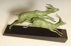 Art Deco Sculpture of Leaping Antelope Signed by Plagnet