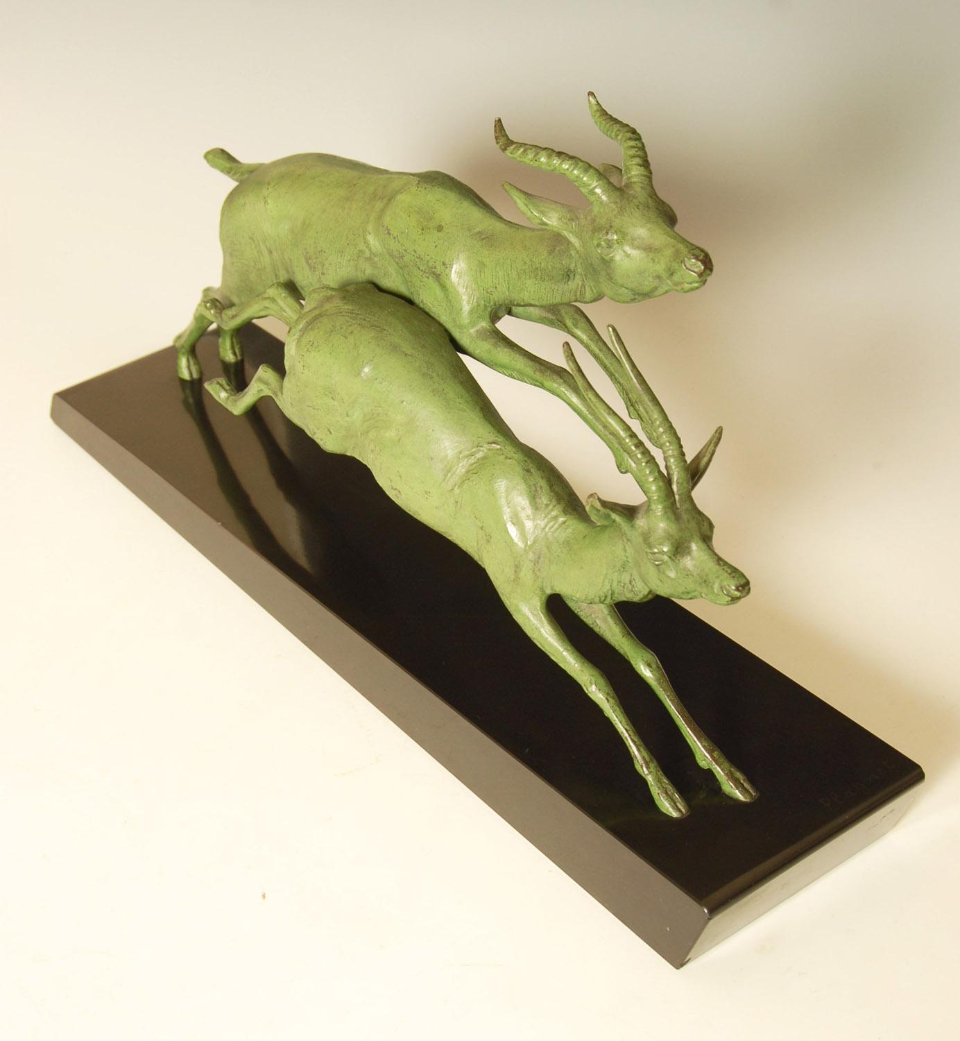 French Art Deco Sculpture of Leaping Antelope Signed by Plagnet For Sale