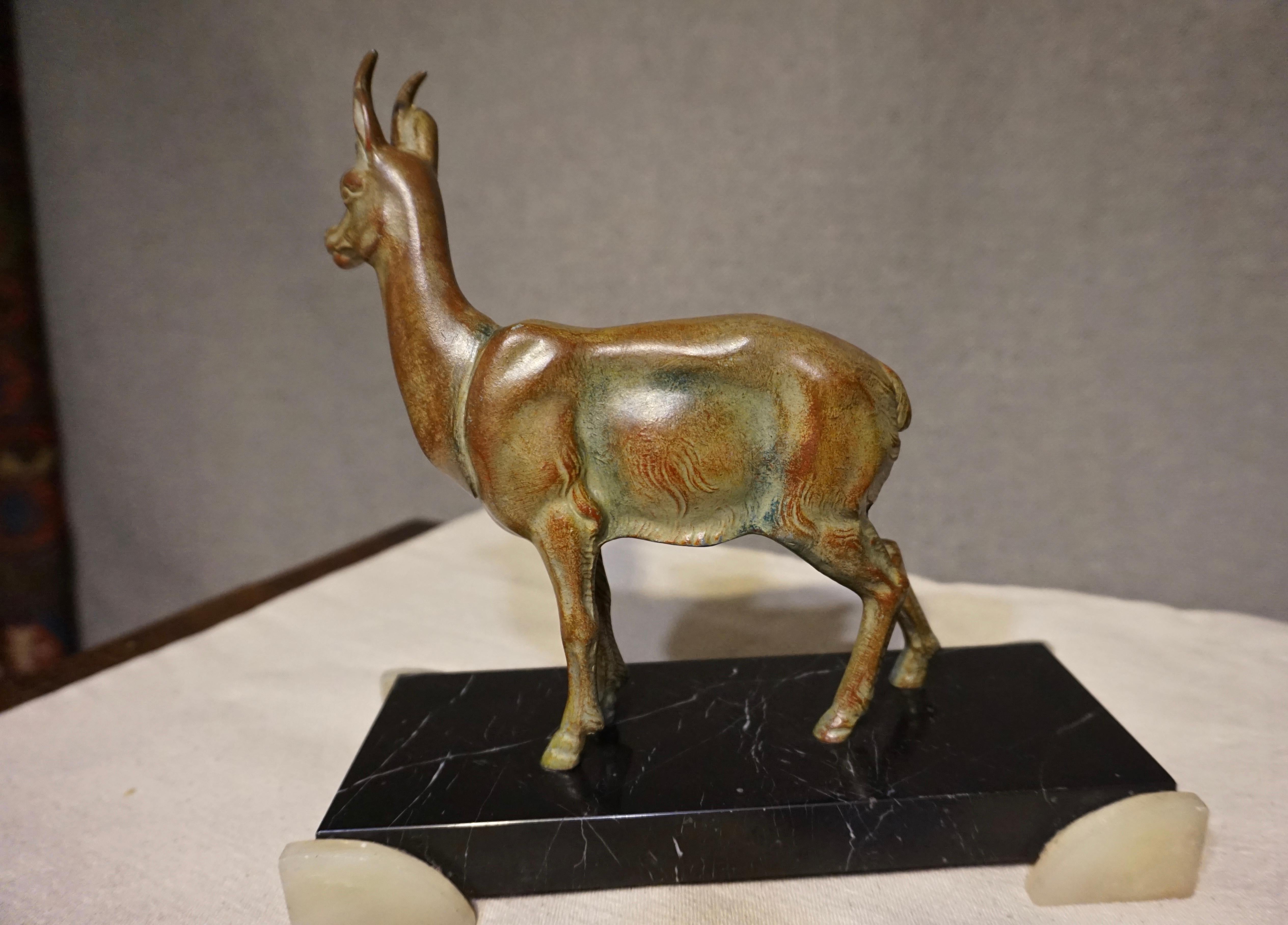 Art Deco Sculpture of Pronghorn Antelope Bronzed Deer Marble Base 4