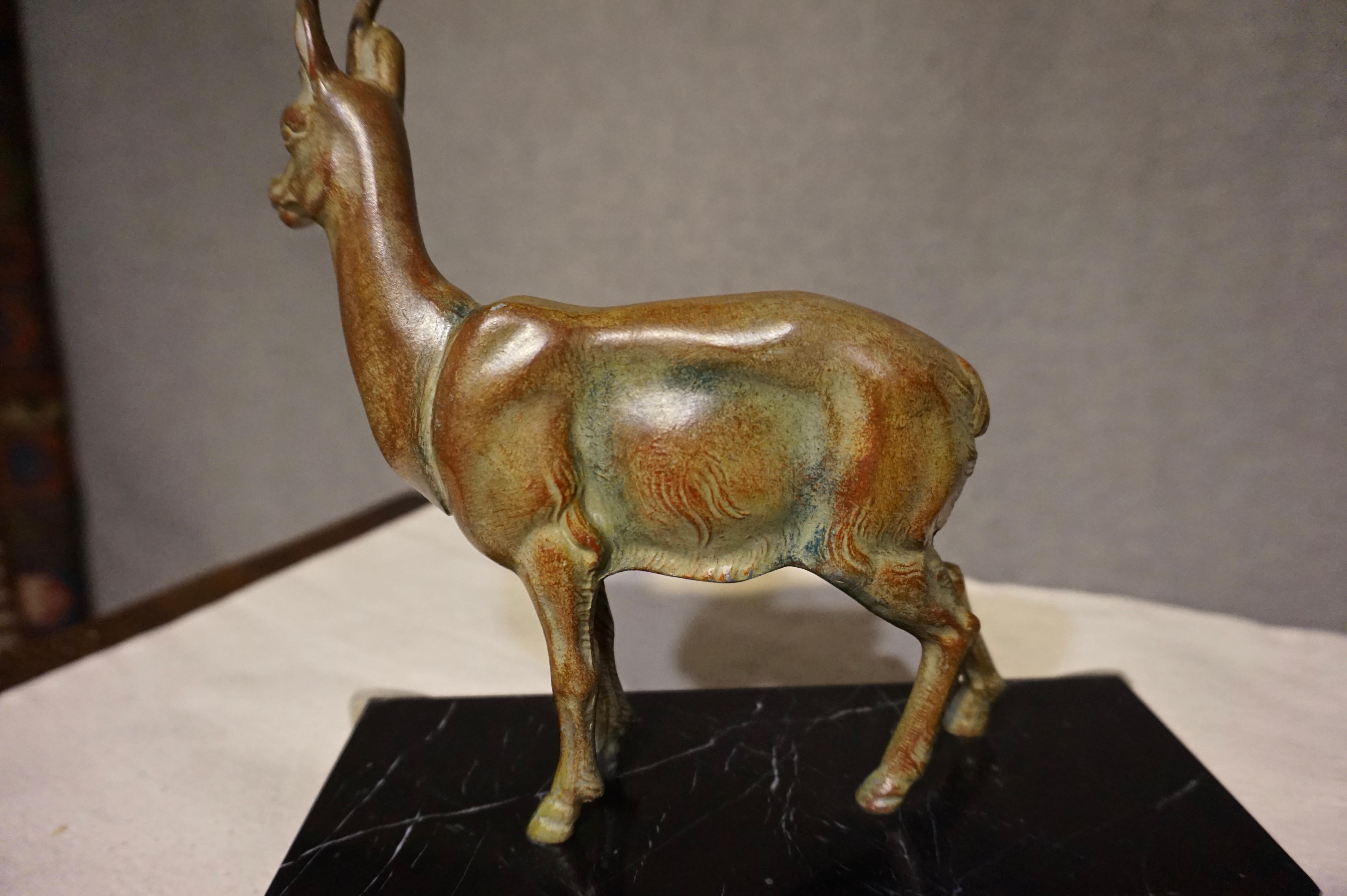 Art Deco Sculpture of Pronghorn Antelope Bronzed Deer Marble Base 5