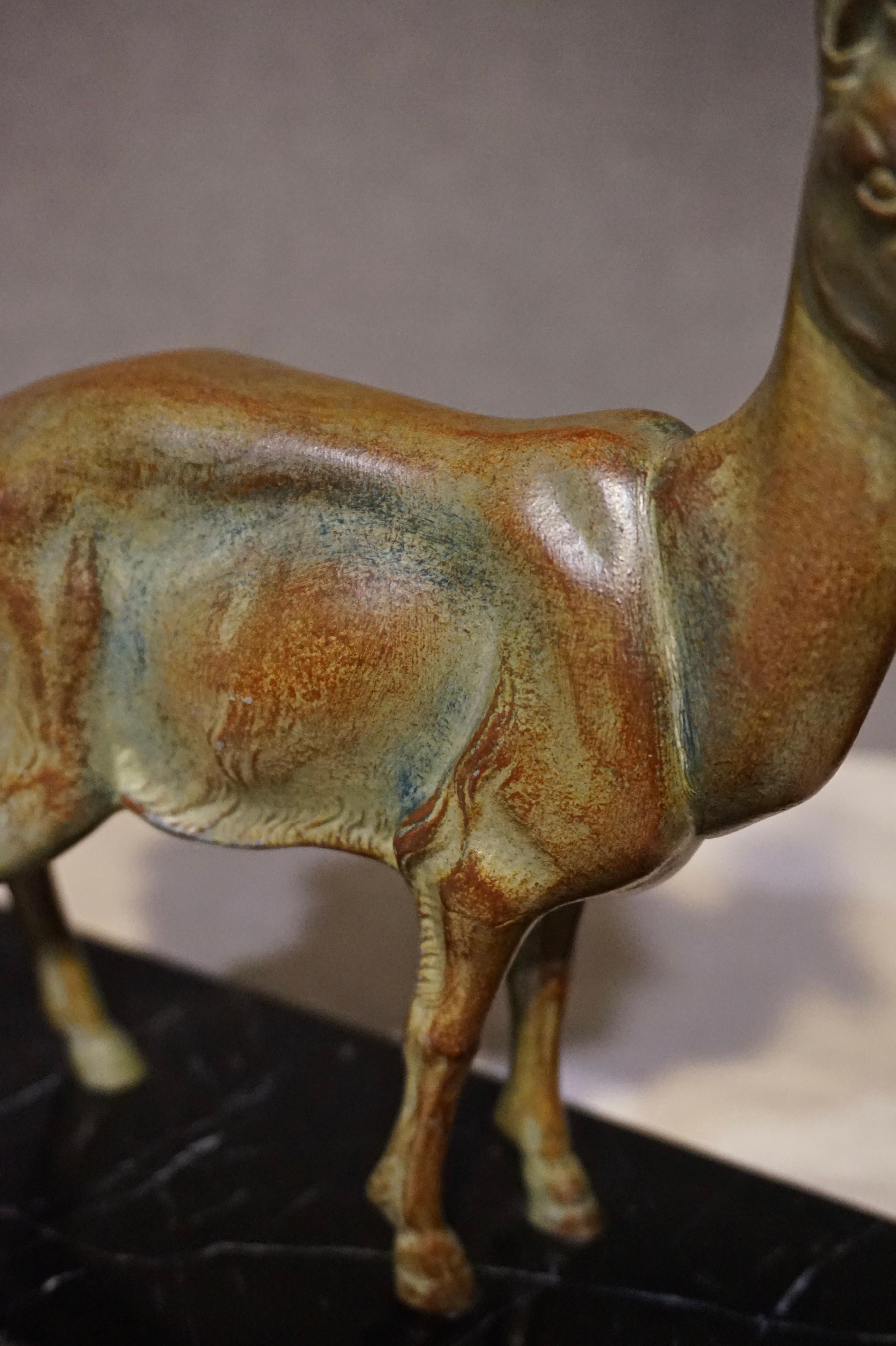 Art Deco Sculpture of Pronghorn Antelope Bronzed Deer Marble Base 8